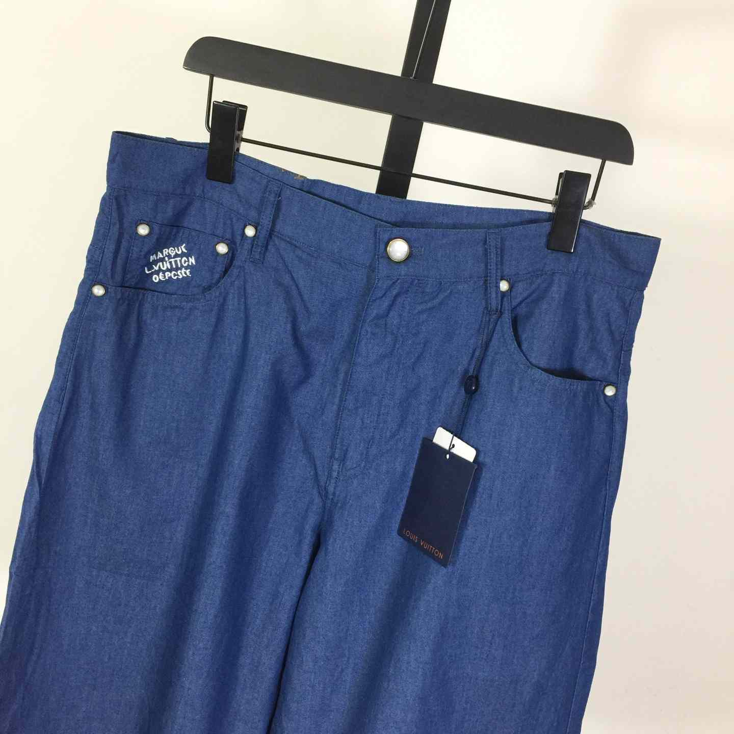 Louis Vuitton Embroidered Chambray Shorts   1AHVBT - FashionPlug
