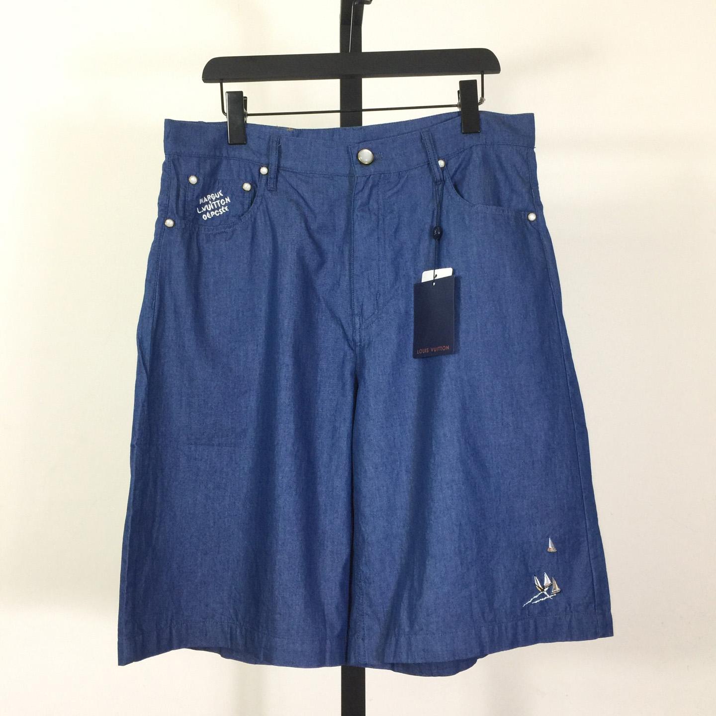 Louis Vuitton Embroidered Chambray Shorts   1AHVBT - FashionPlug