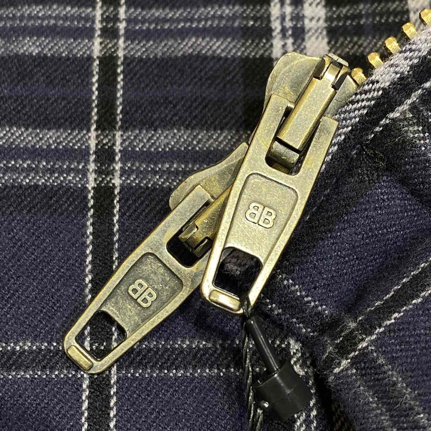 Balenciaga SS25 Logo Embroidered Hooded Check Jacket - FashionPlug