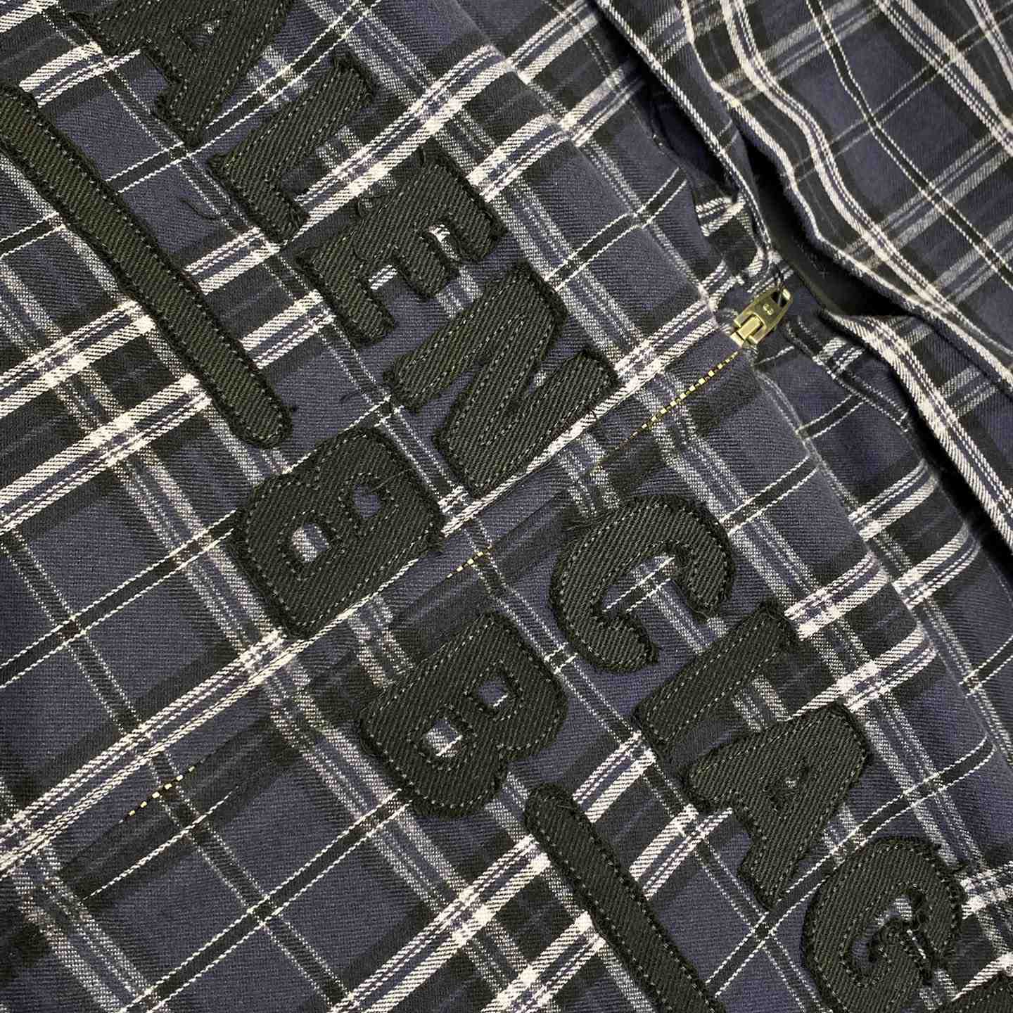 Balenciaga SS25 Logo Embroidered Hooded Check Jacket - FashionPlug