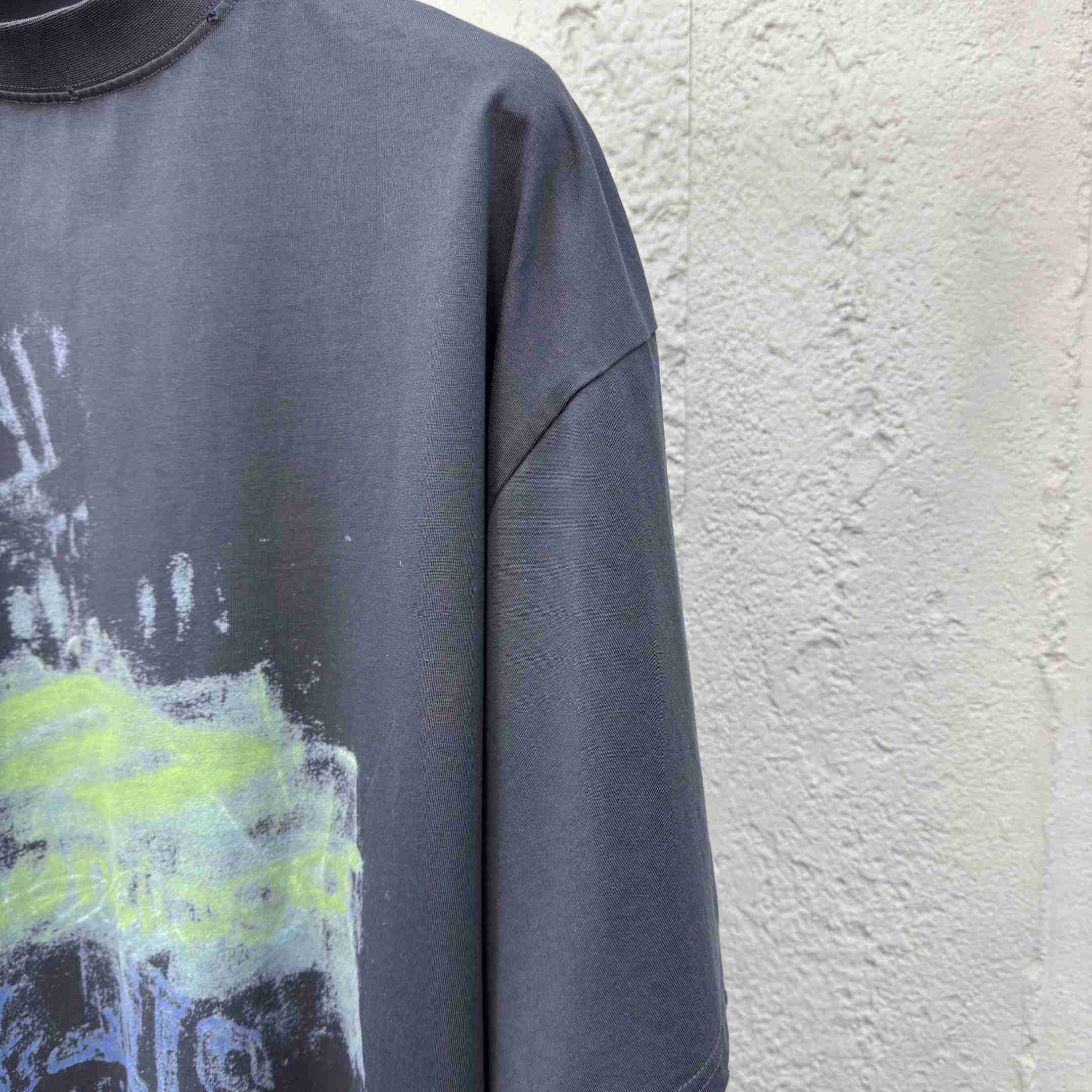Balenciaga DIY Imprint Cropped T-Shirt In Washed Black Vintage Jersey - FashionPlug
