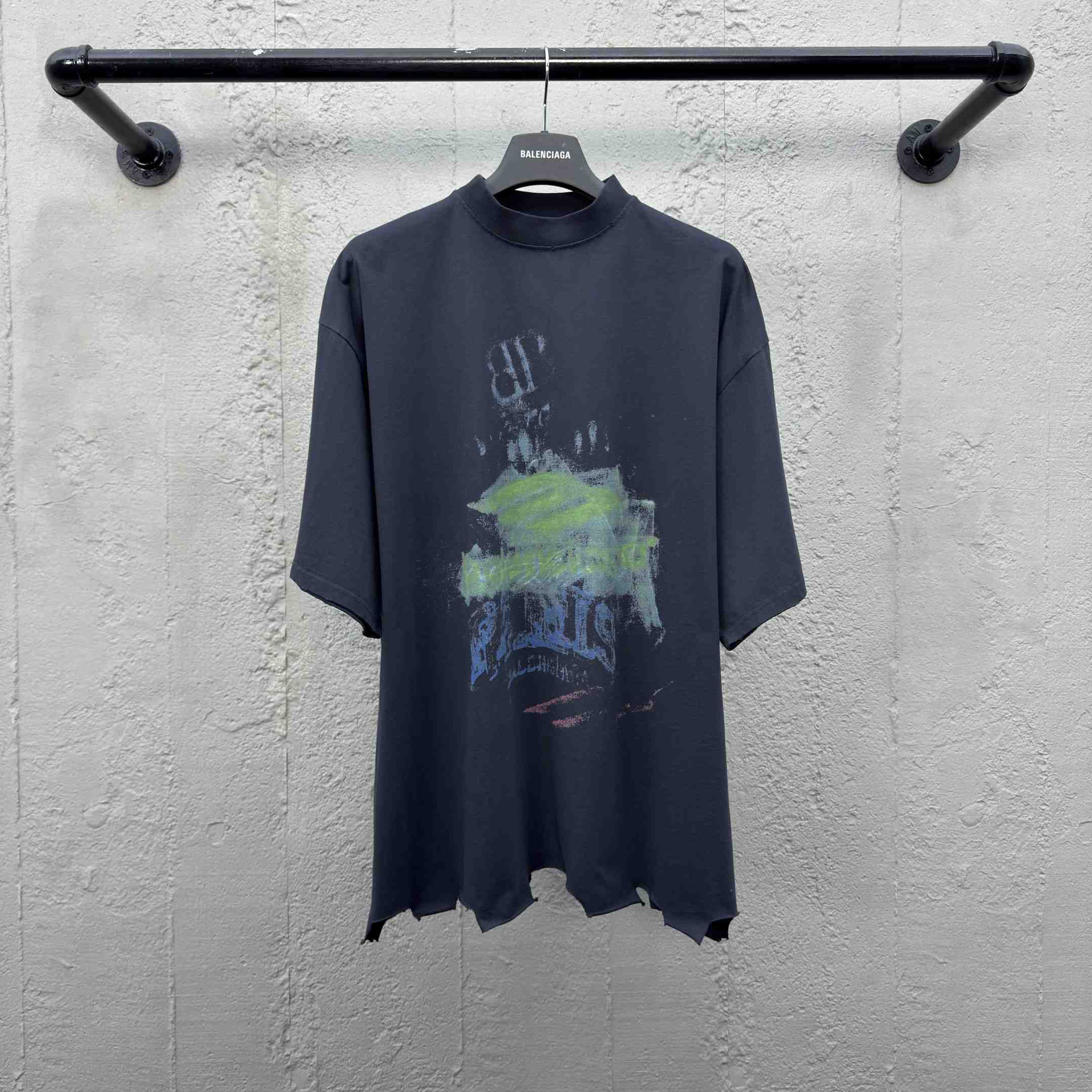 Balenciaga DIY Imprint Cropped T-Shirt In Washed Black Vintage Jersey - FashionPlug