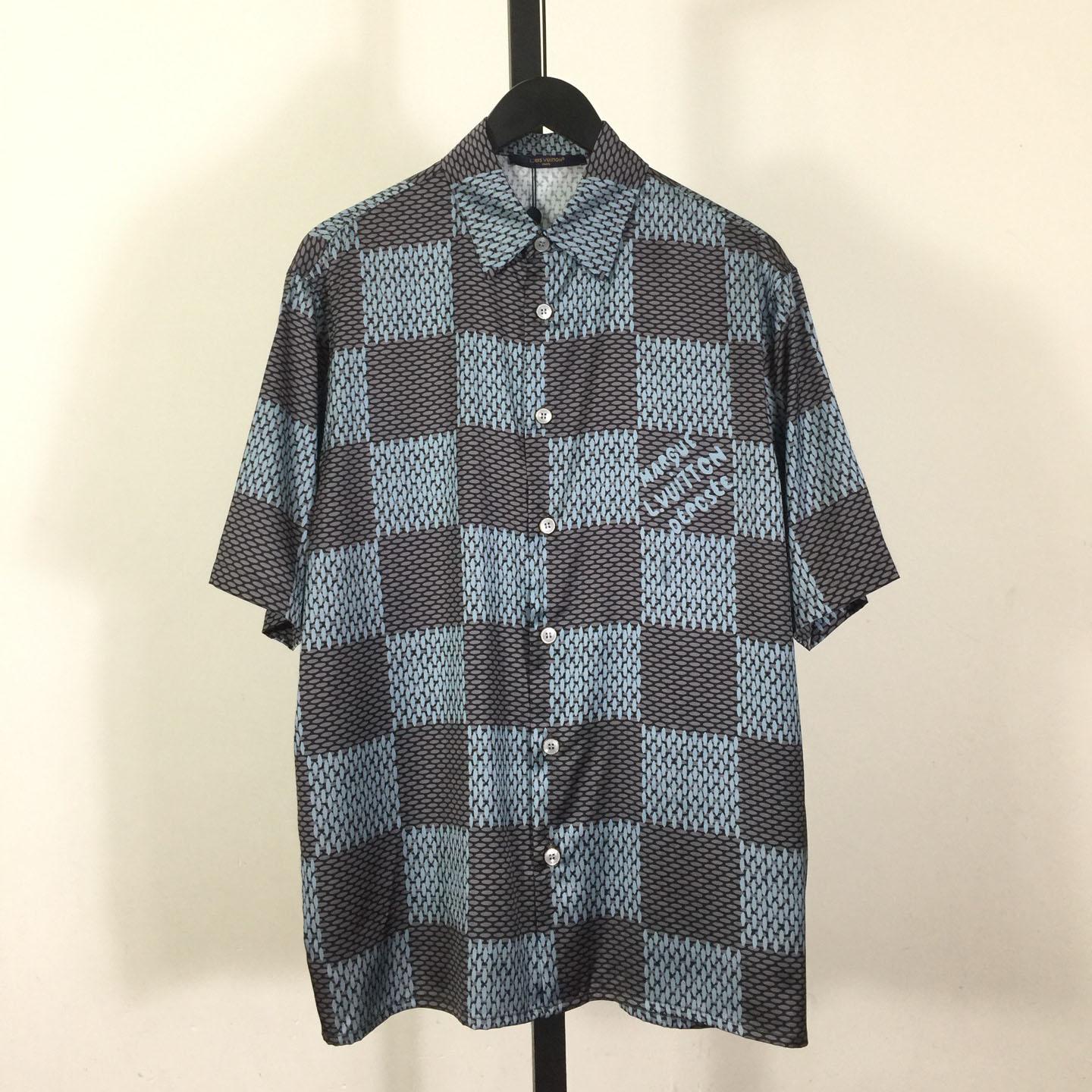 Louis Vuitton Damier Short-Sleeved Silk Shirt   1AHVXU - FashionPlug