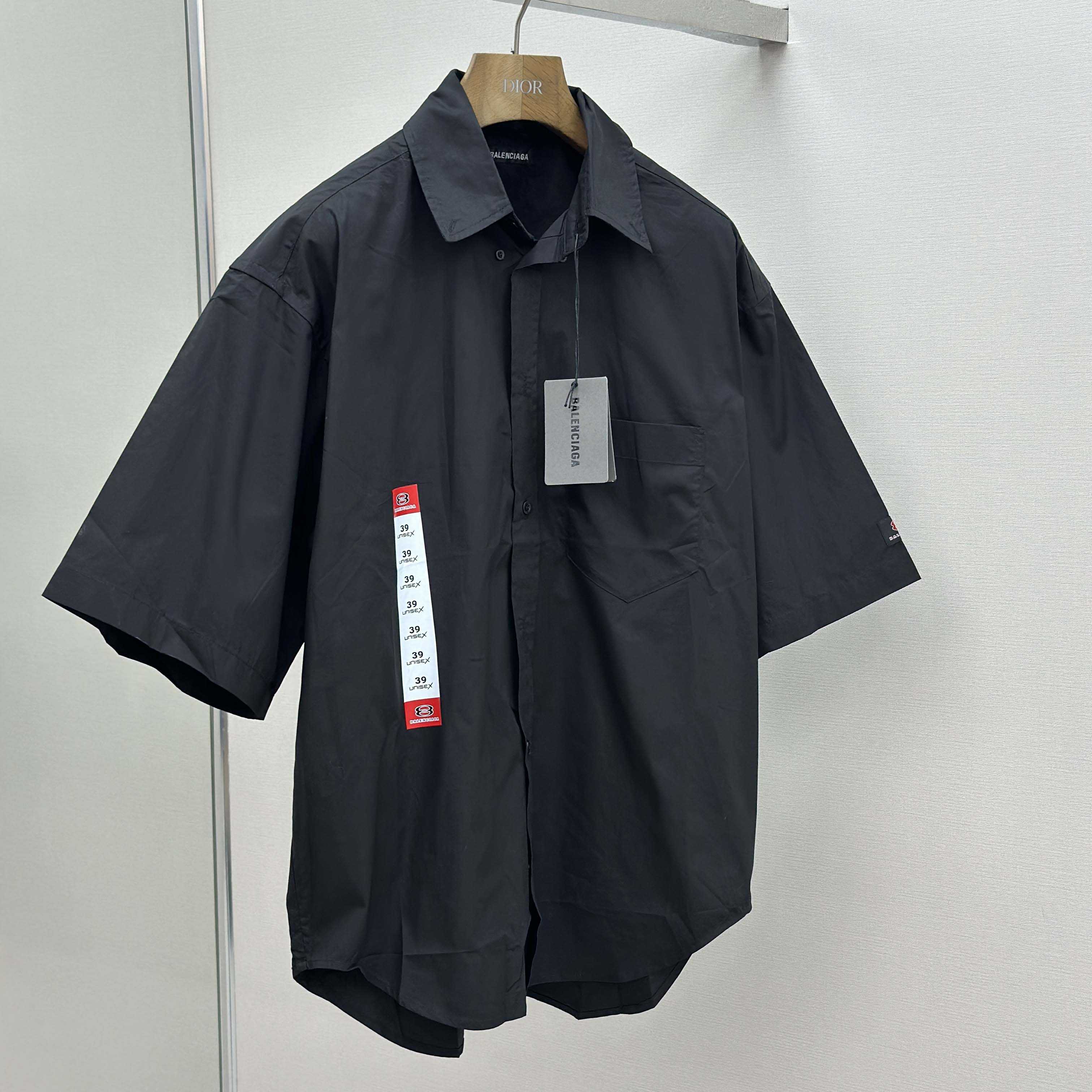 Balenciaga Workwear Short Sleeve Large Fit Shirt In Black - FashionPlug