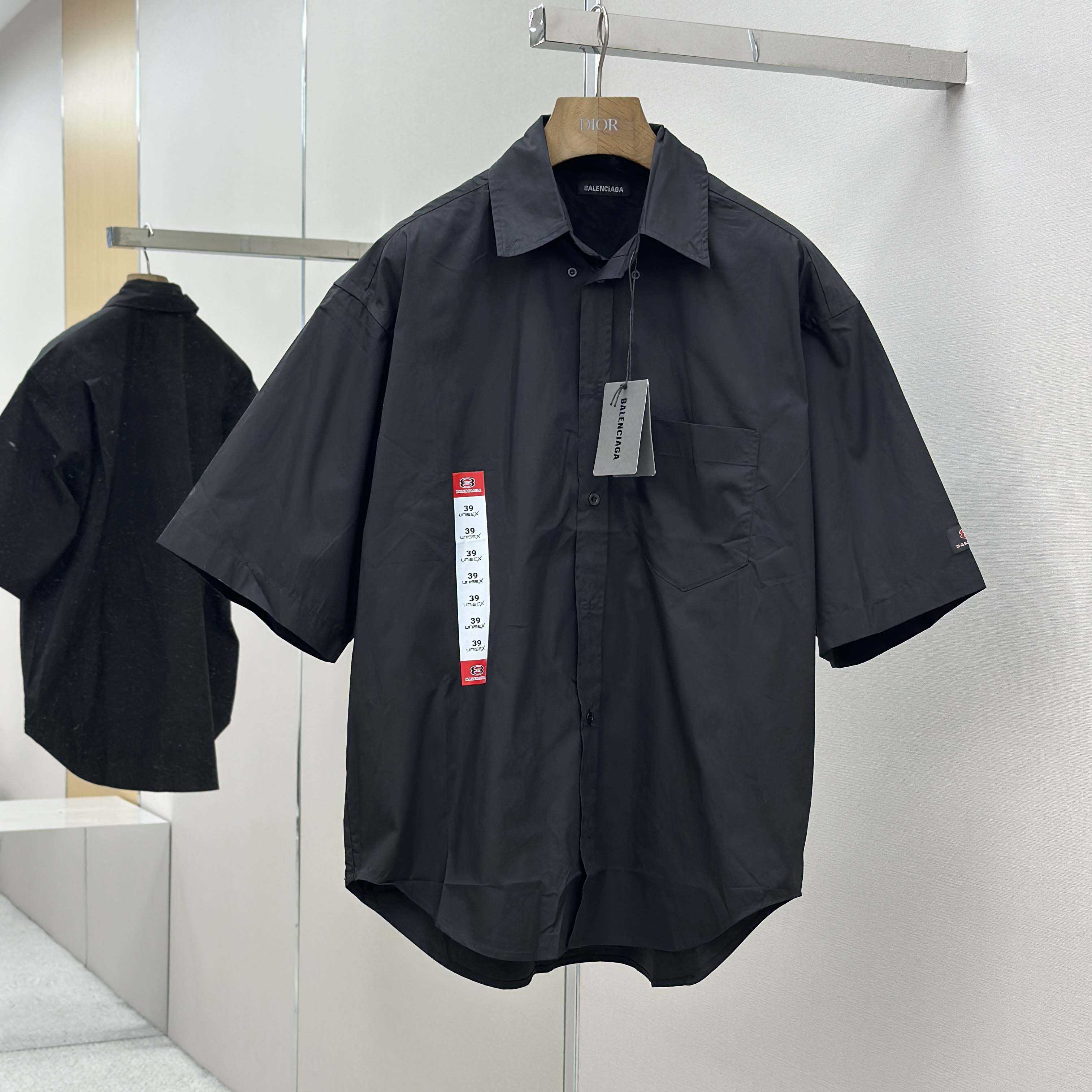Balenciaga Workwear Short Sleeve Large Fit Shirt In Black - FashionPlug