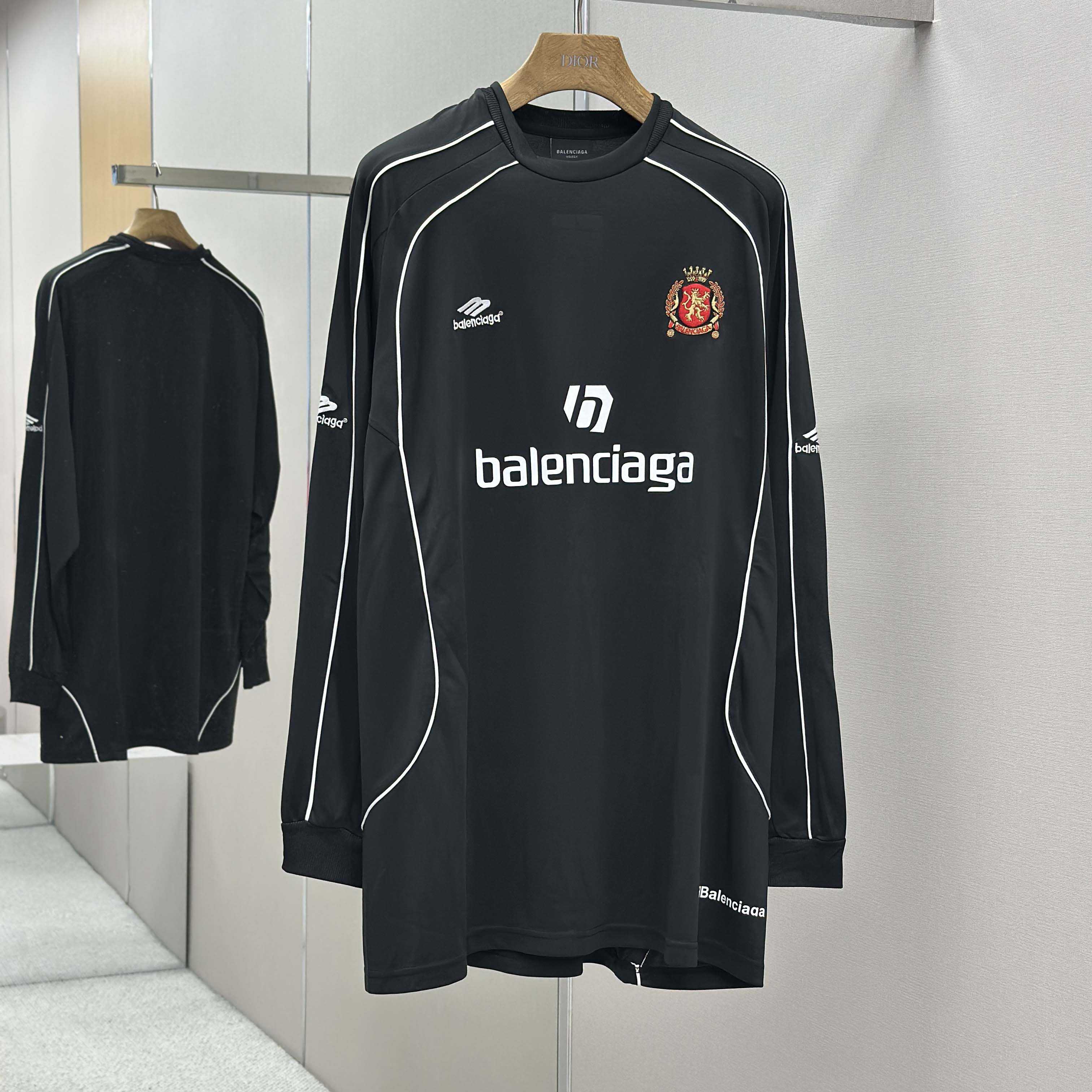 Balenciaga Paris Black Long Sleeve Soccer Jersey - FashionPlug