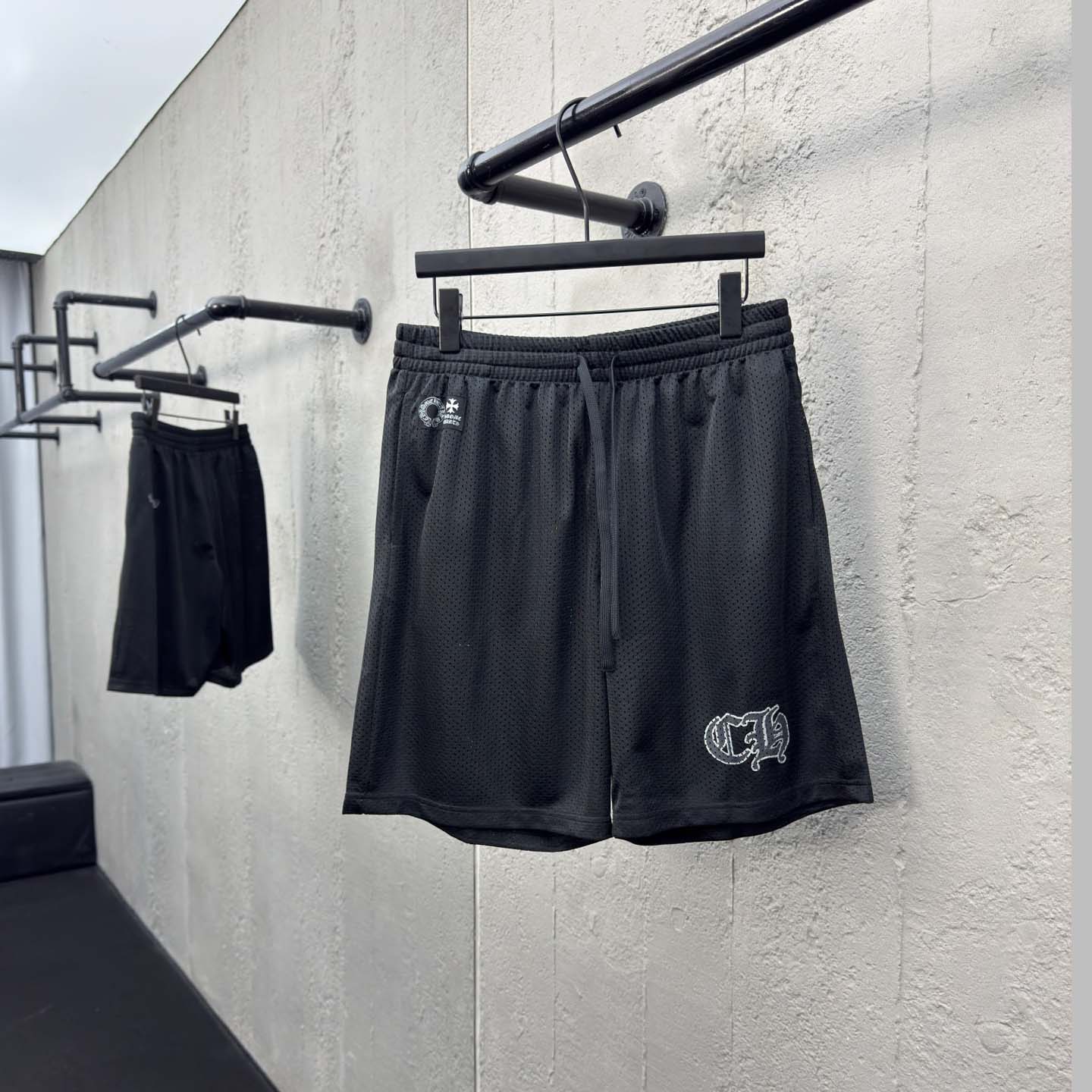 Chrome Hearts Sports Mesh Varsity Shorts Black - FashionPlug