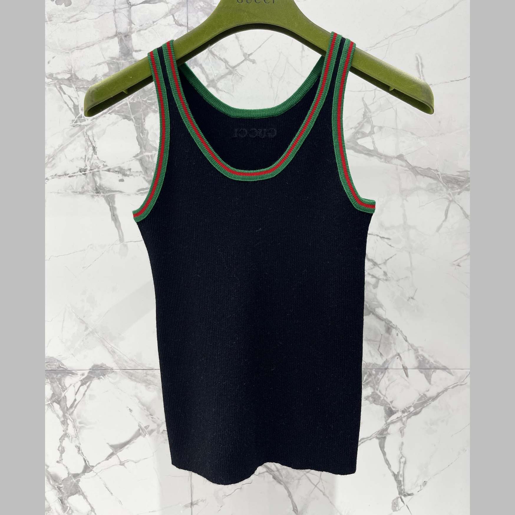Gucci Cotton Rib Tank Top With Web - FashionPlug