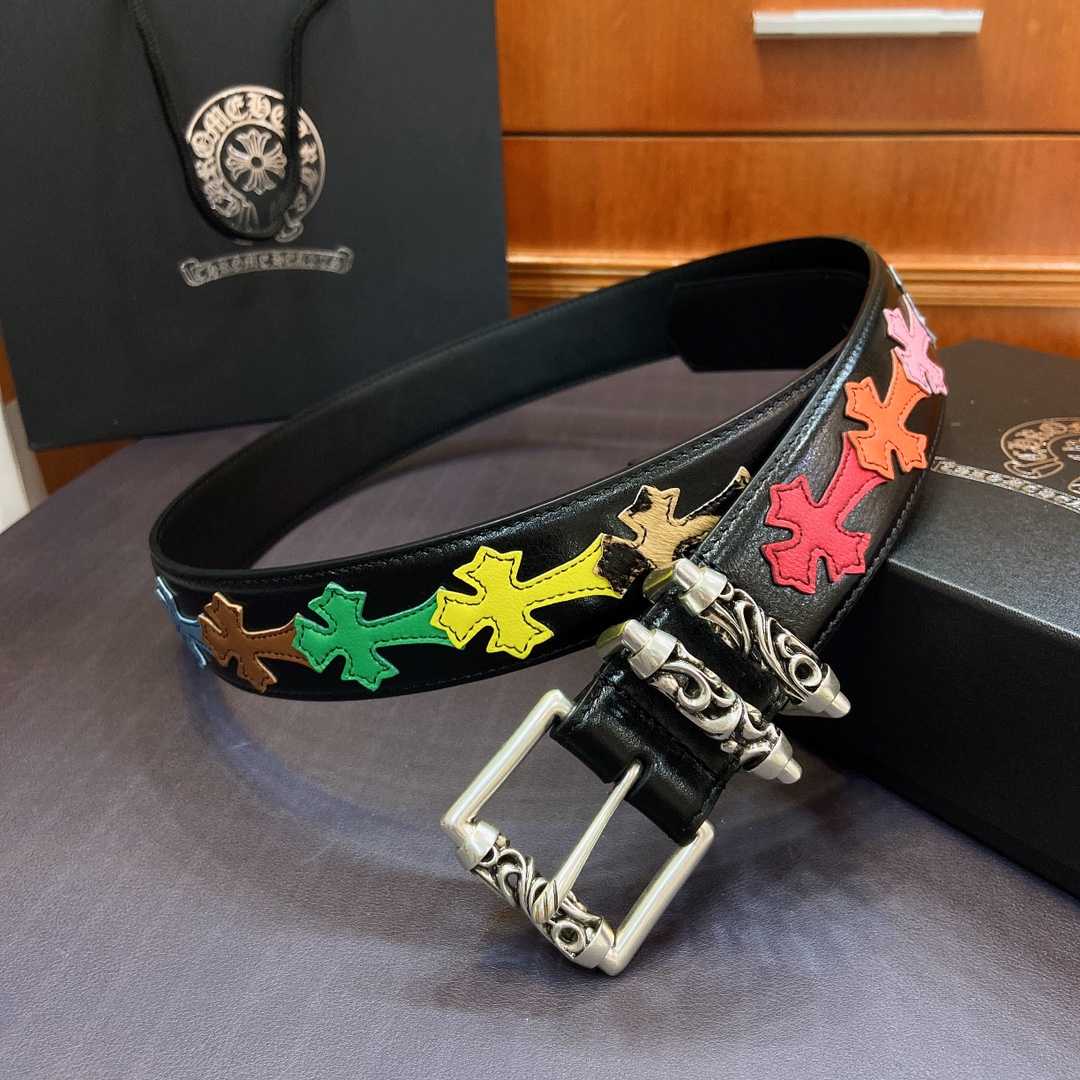 Chrome Hearts Leather Belt    3.8cm - FashionPlug