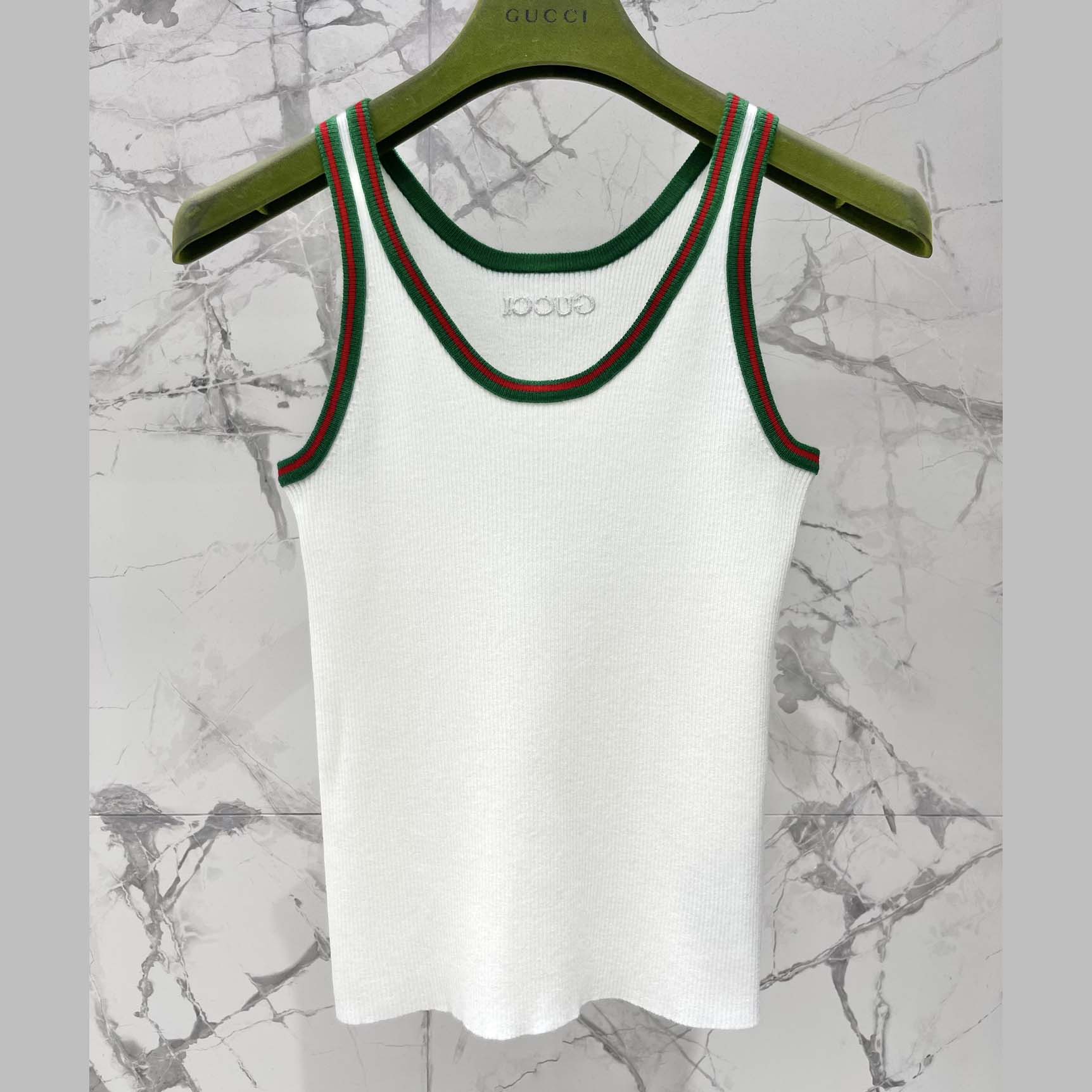 Gucci Cotton Rib Tank Top With Web - FashionPlug