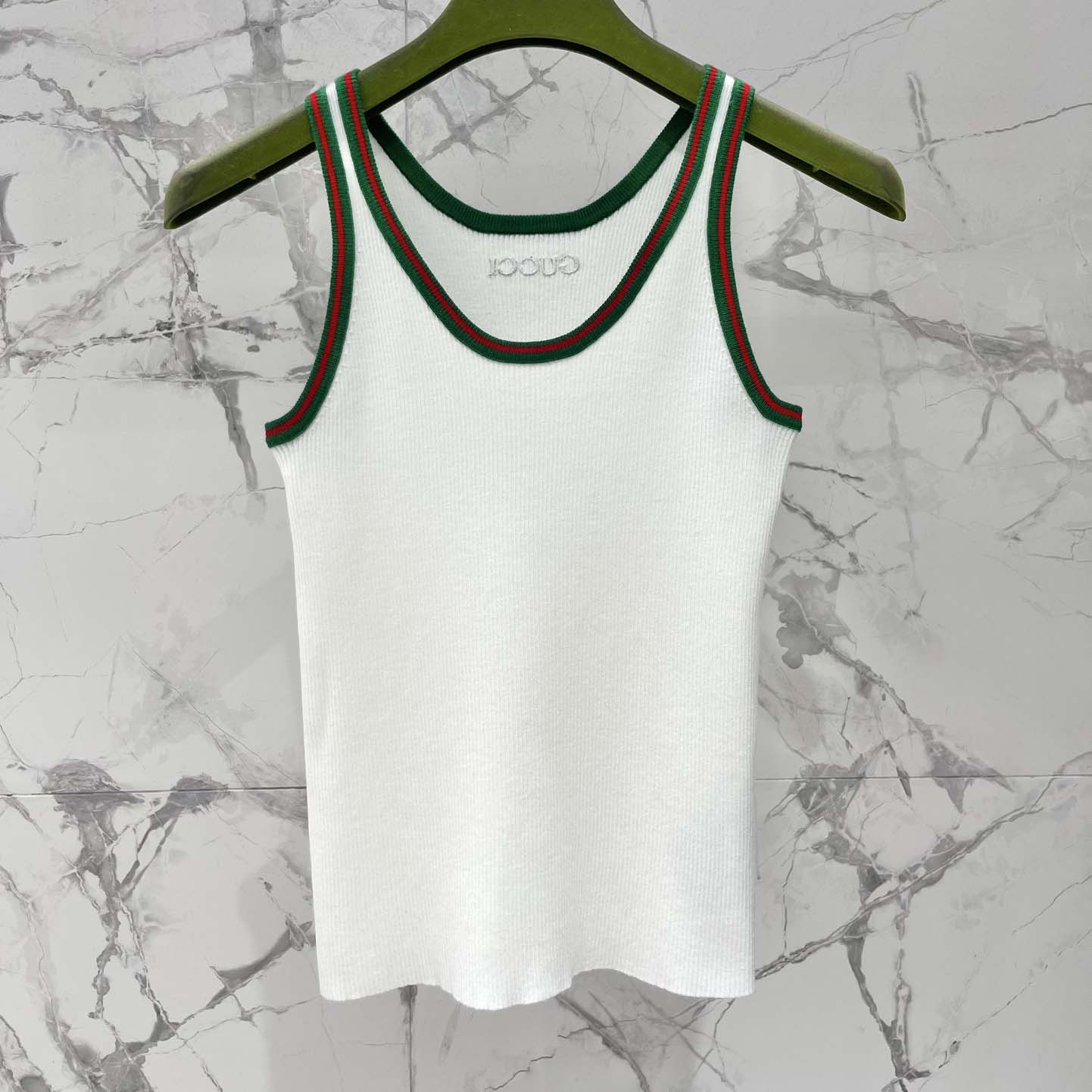 Gucci Cotton Rib Tank Top With Web - FashionPlug