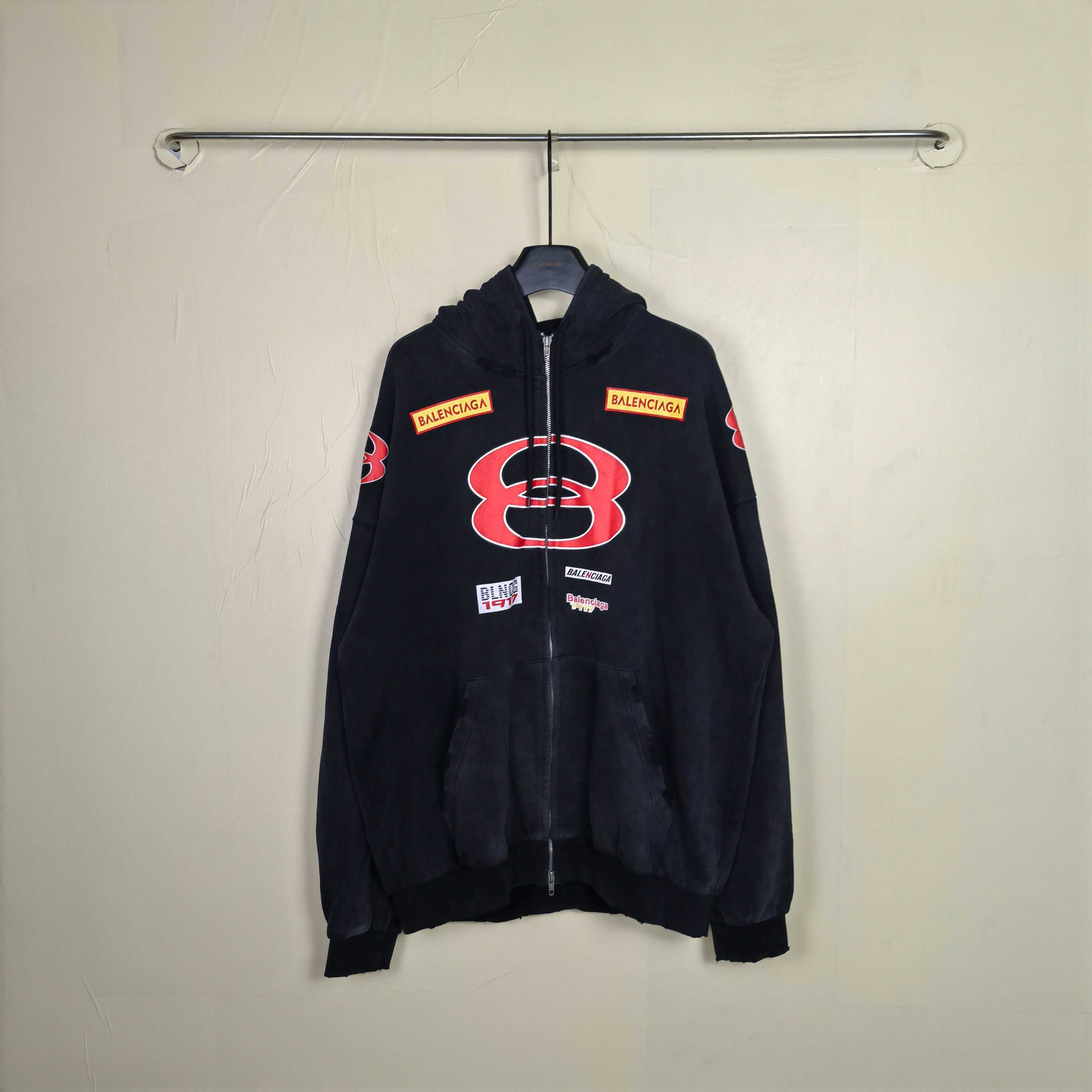 Balenciaga Sponsor Logos Large Zip-Up Hoodie In Faded Washed Black - FashionPlug
