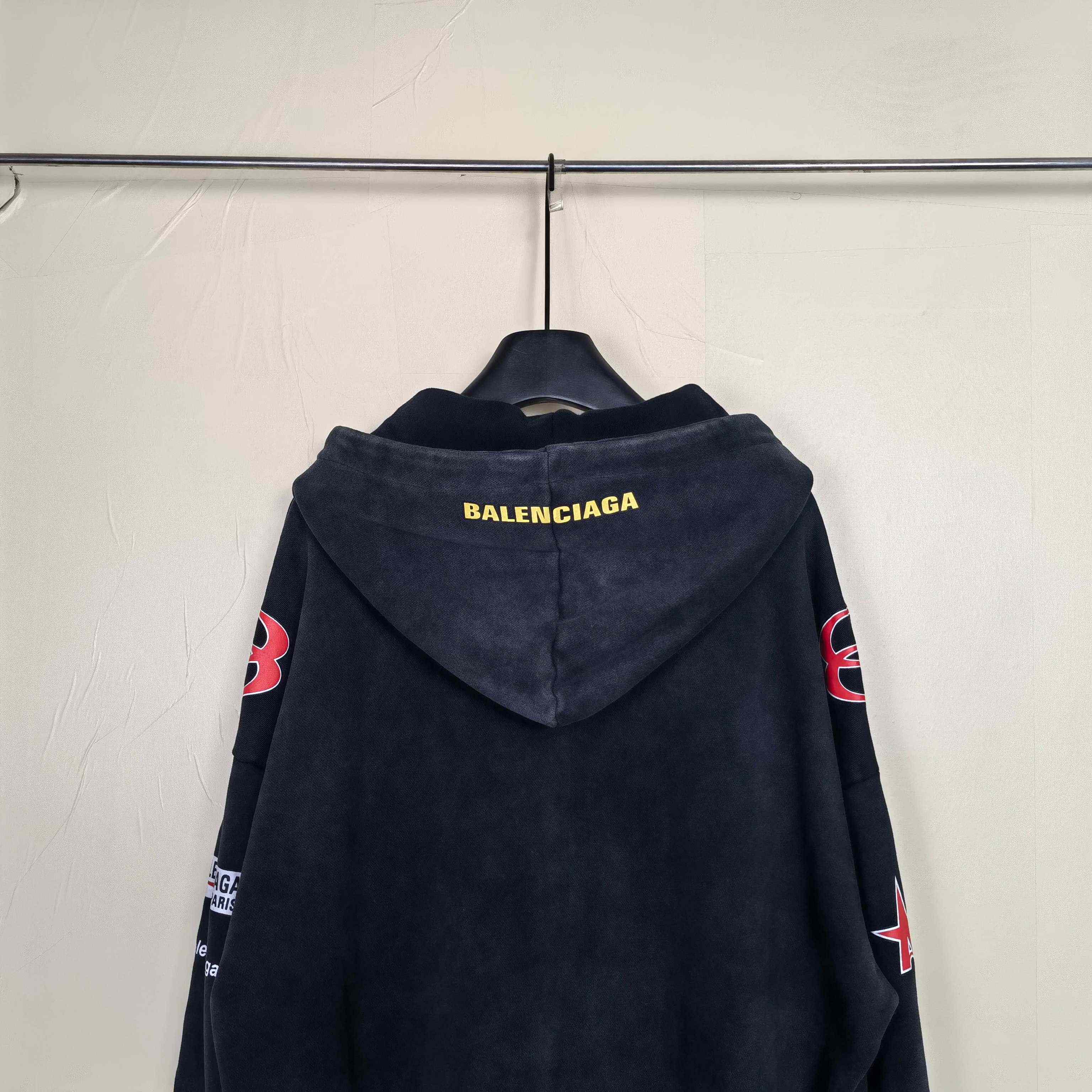 Balenciaga Sponsor Logos Large Zip-Up Hoodie In Faded Washed Black - FashionPlug