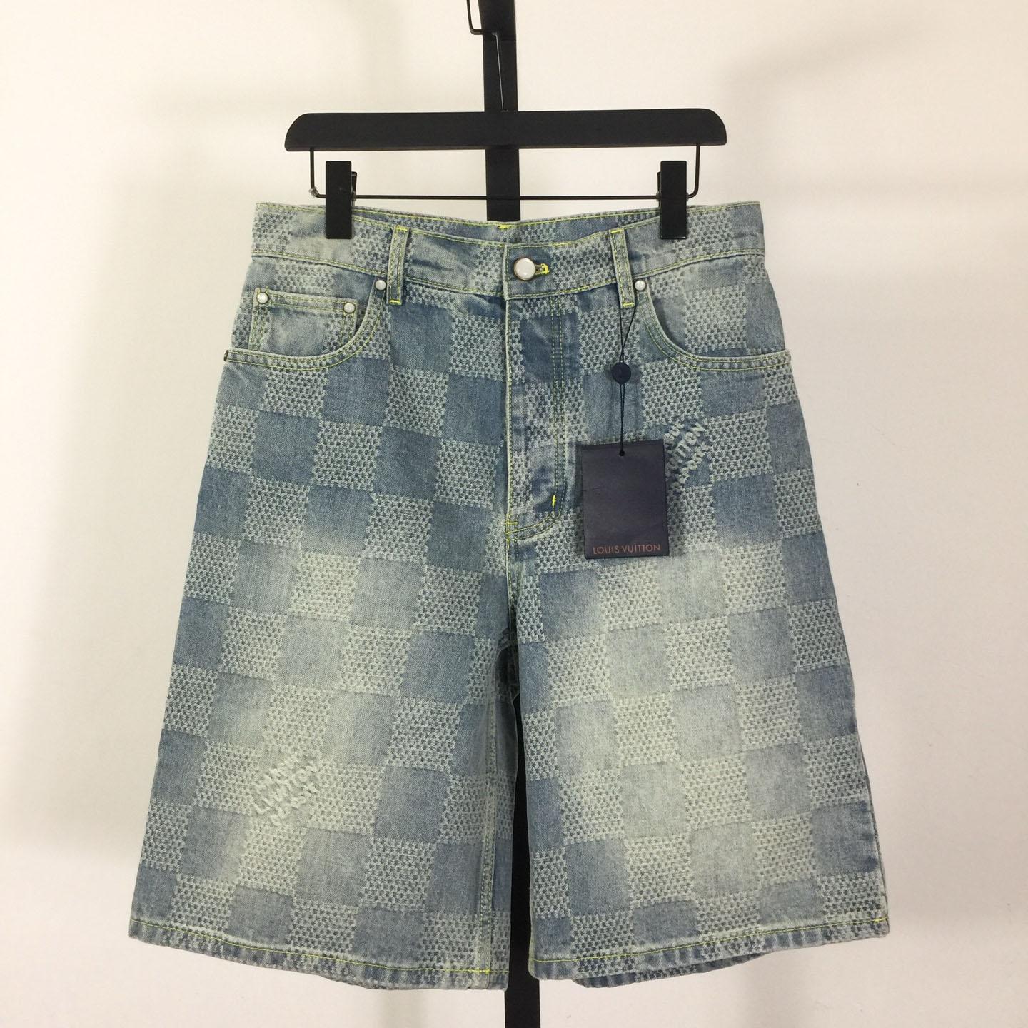 Louis Vuitton Damier 3D Light Denim Shorts   1AHVDS - FashionPlug