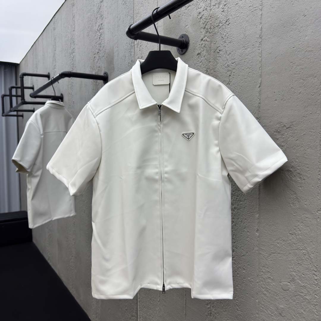 Prada Men's Nappa Leather Short-Sleeve Shirt - FashionPlug