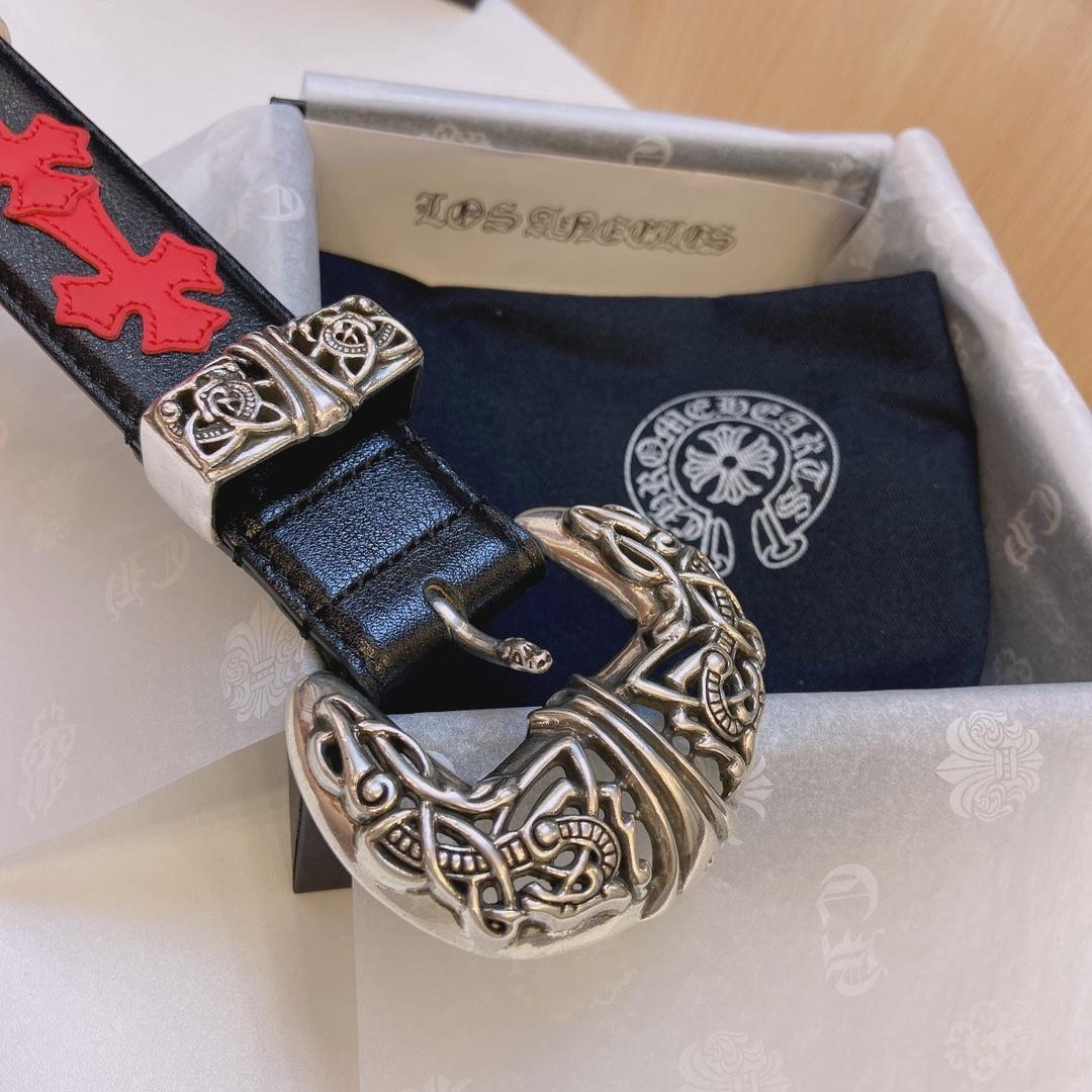 Chrome Hearts Leather Belt    3.8cm - FashionPlug