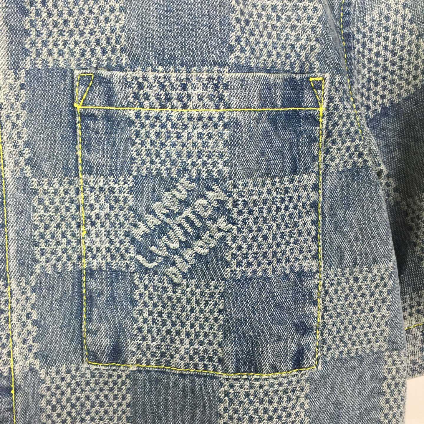 Louis Vuitton Damier 3D Light Denim Short-Sleeved Shirt   1AHVYX - FashionPlug