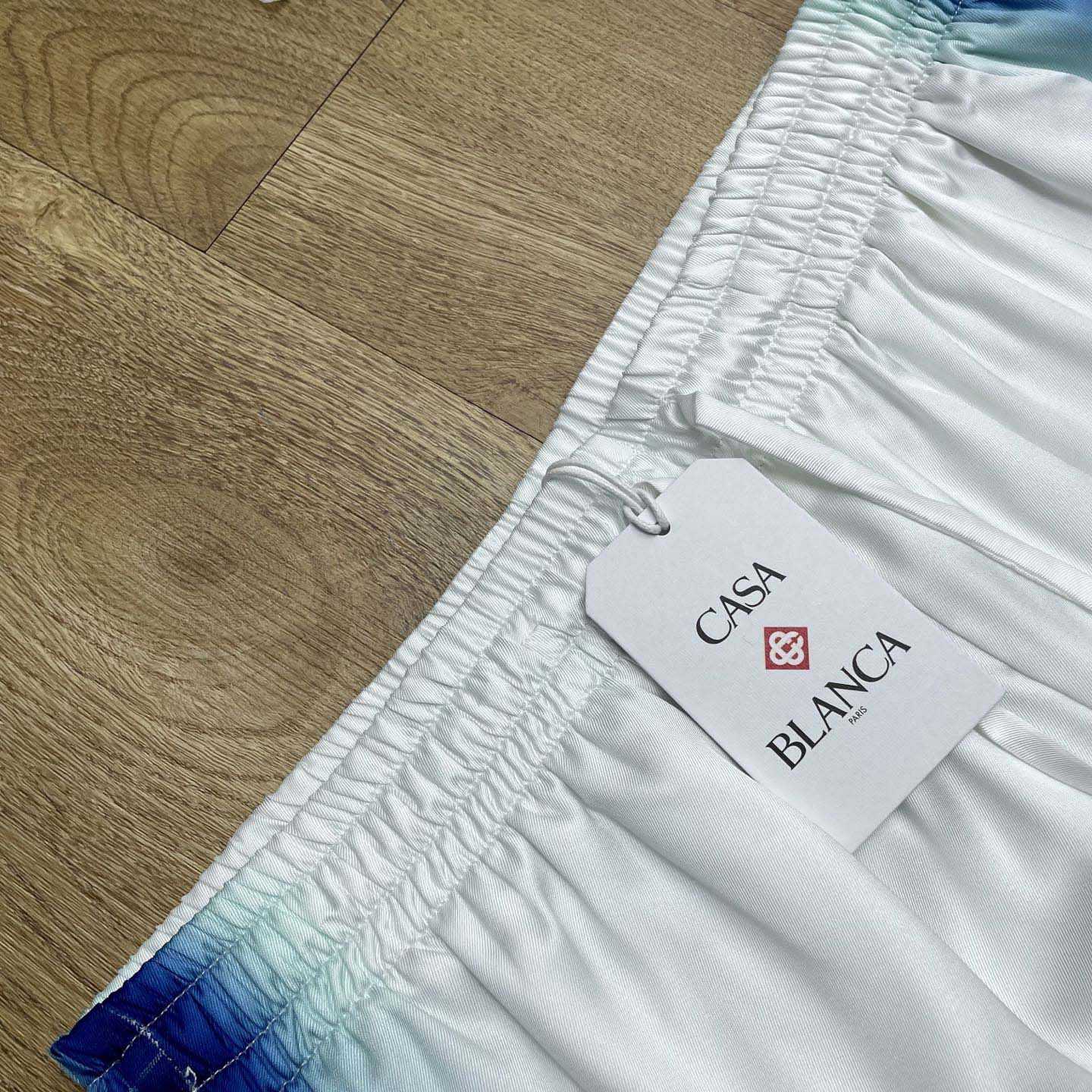Casablanca White & Blue 'Casa Way' Skate Silk Shorts   CA3538 - FashionPlug