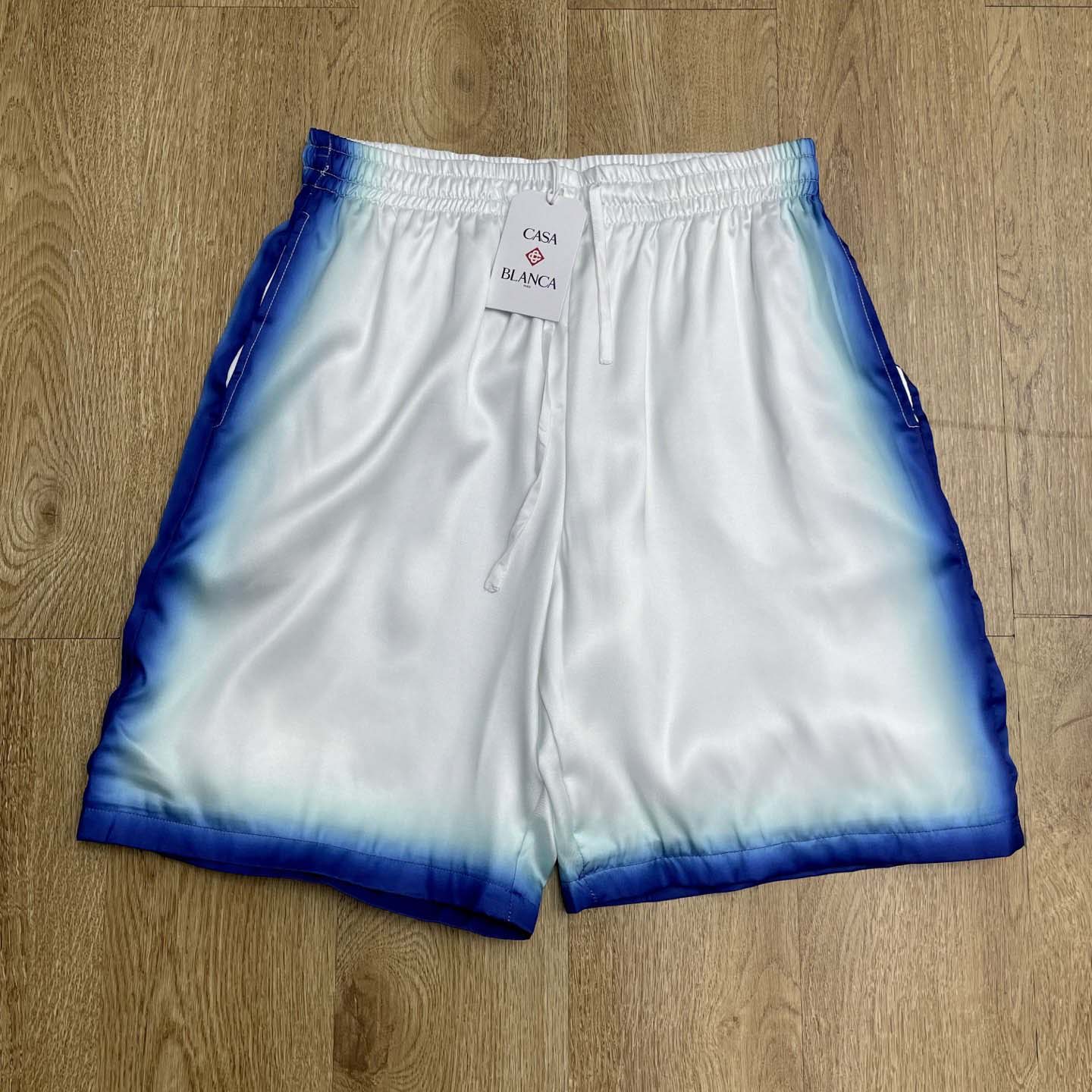 Casablanca White & Blue 'Casa Way' Skate Silk Shorts   CA3538 - FashionPlug