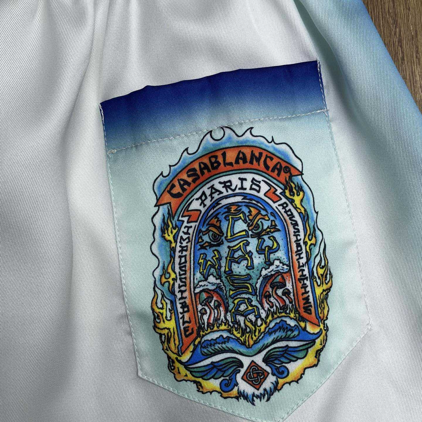 Casablanca White & Blue 'Casa Way' Skate Silk Shorts   CA3538 - FashionPlug