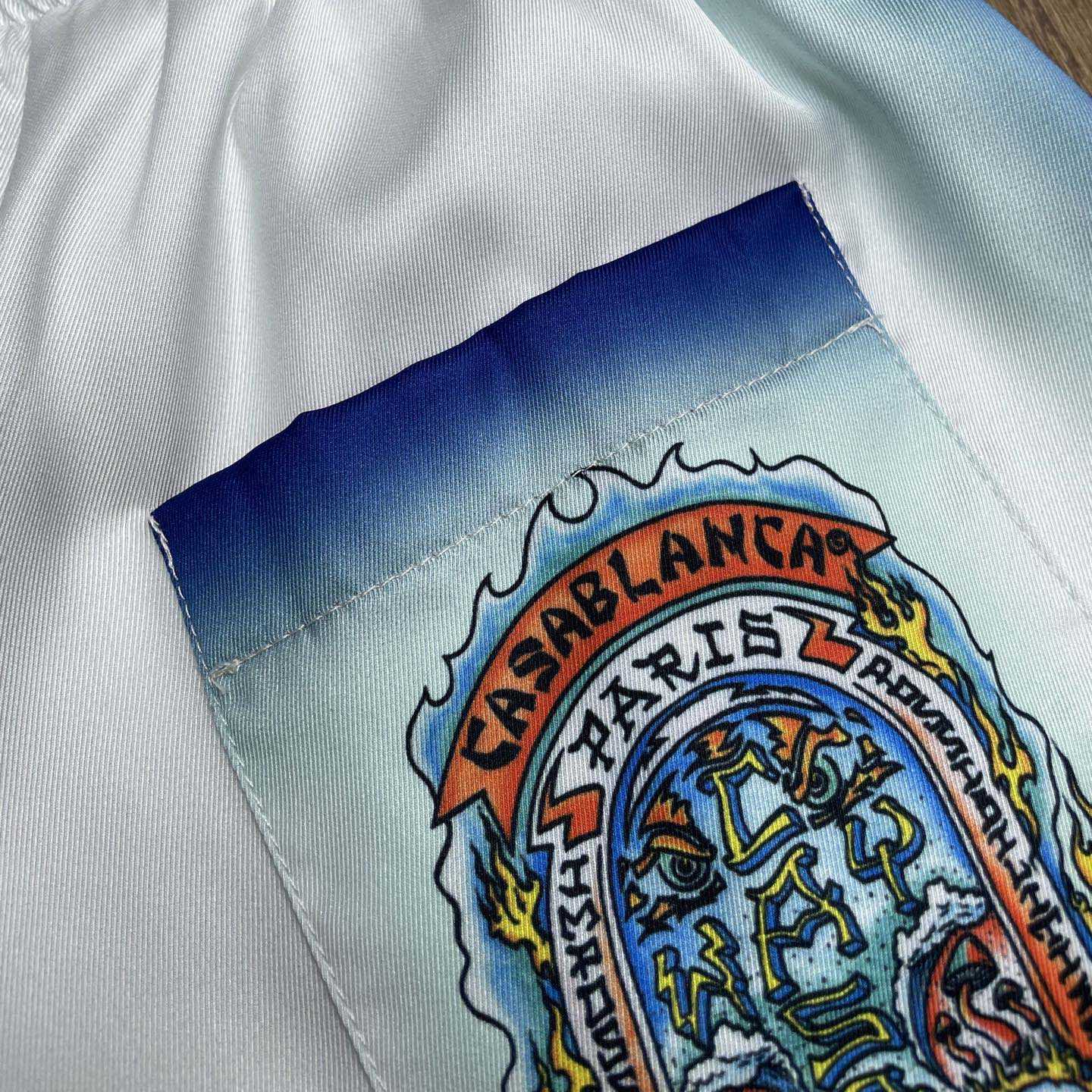 Casablanca White & Blue 'Casa Way' Skate Silk Shorts   CA3538 - FashionPlug