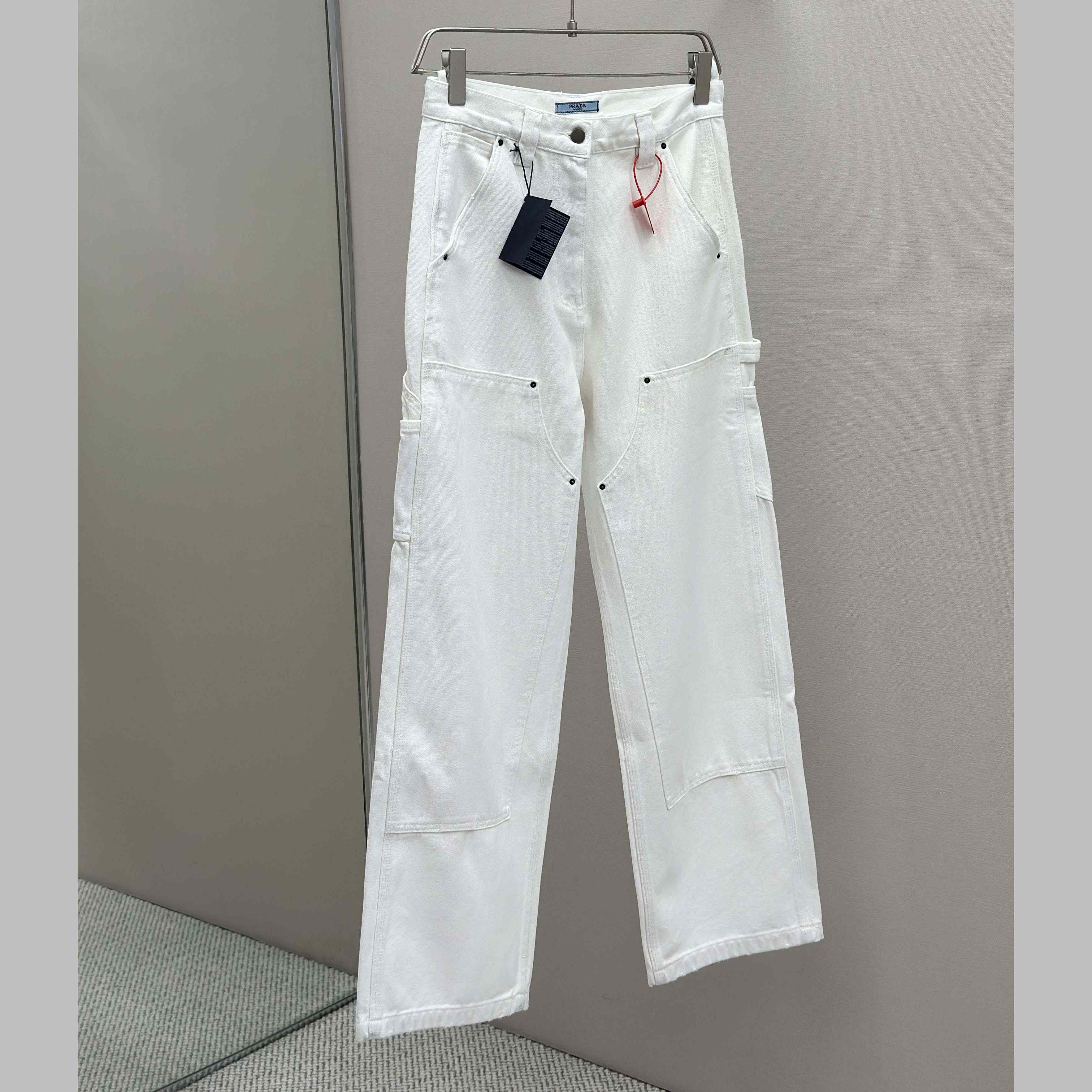 Prada White Old Canvas Pants - FashionPlug