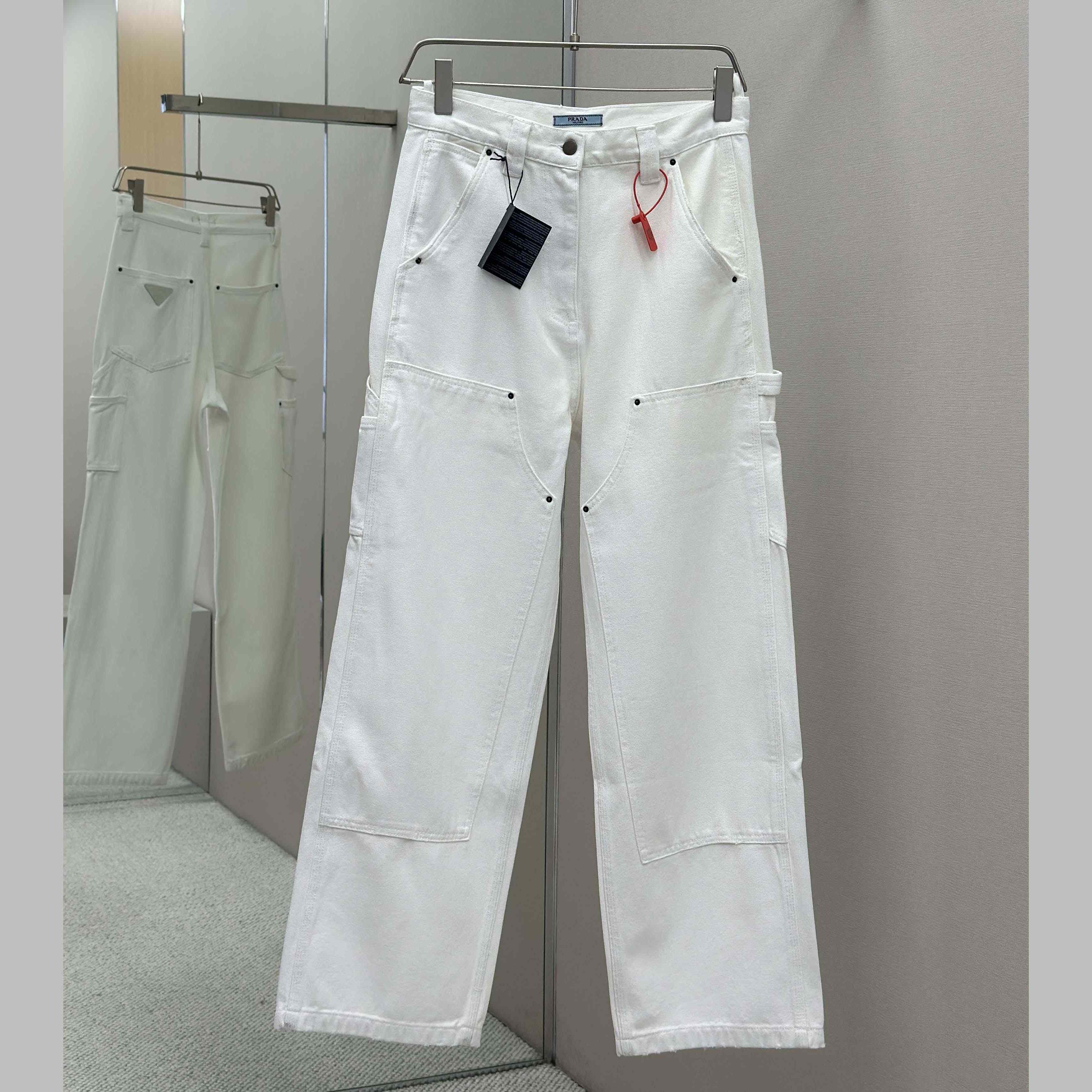 Prada White Old Canvas Pants - FashionPlug