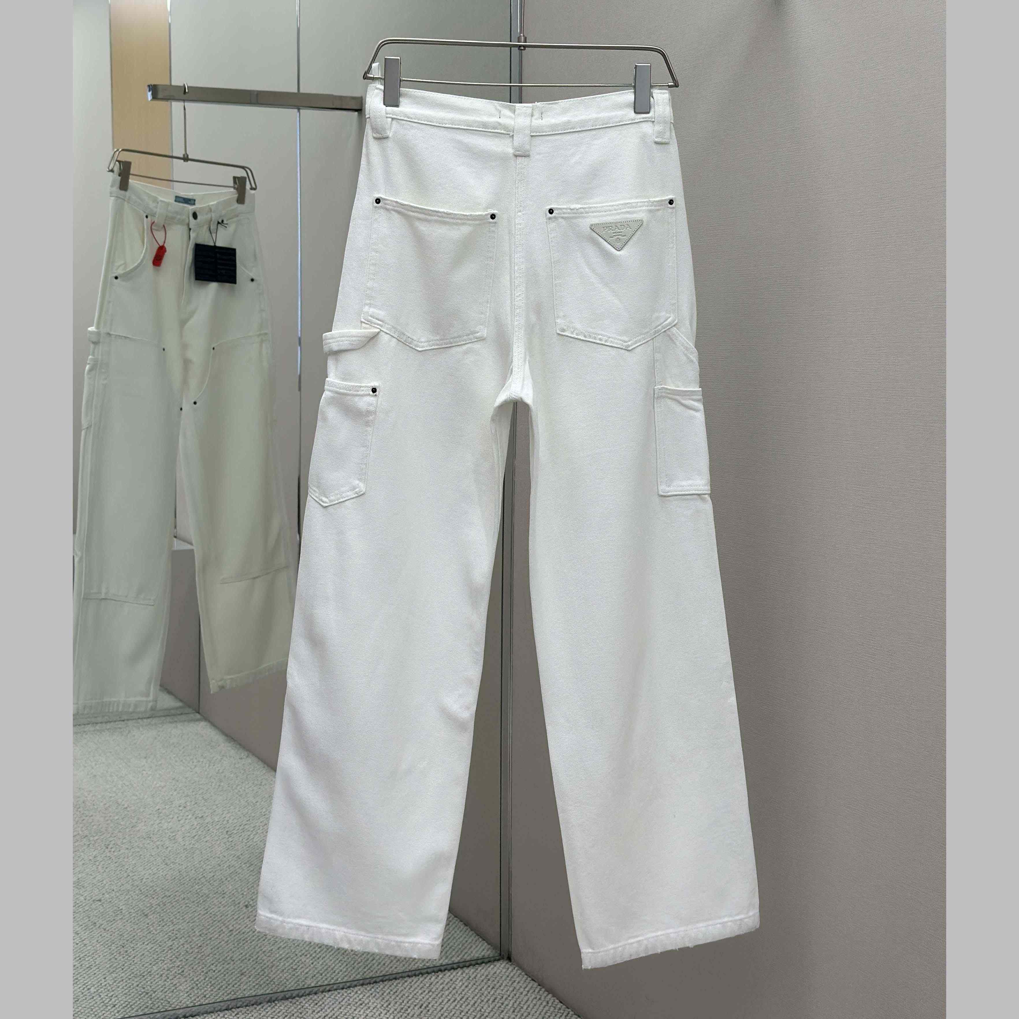 Prada White Old Canvas Pants - FashionPlug