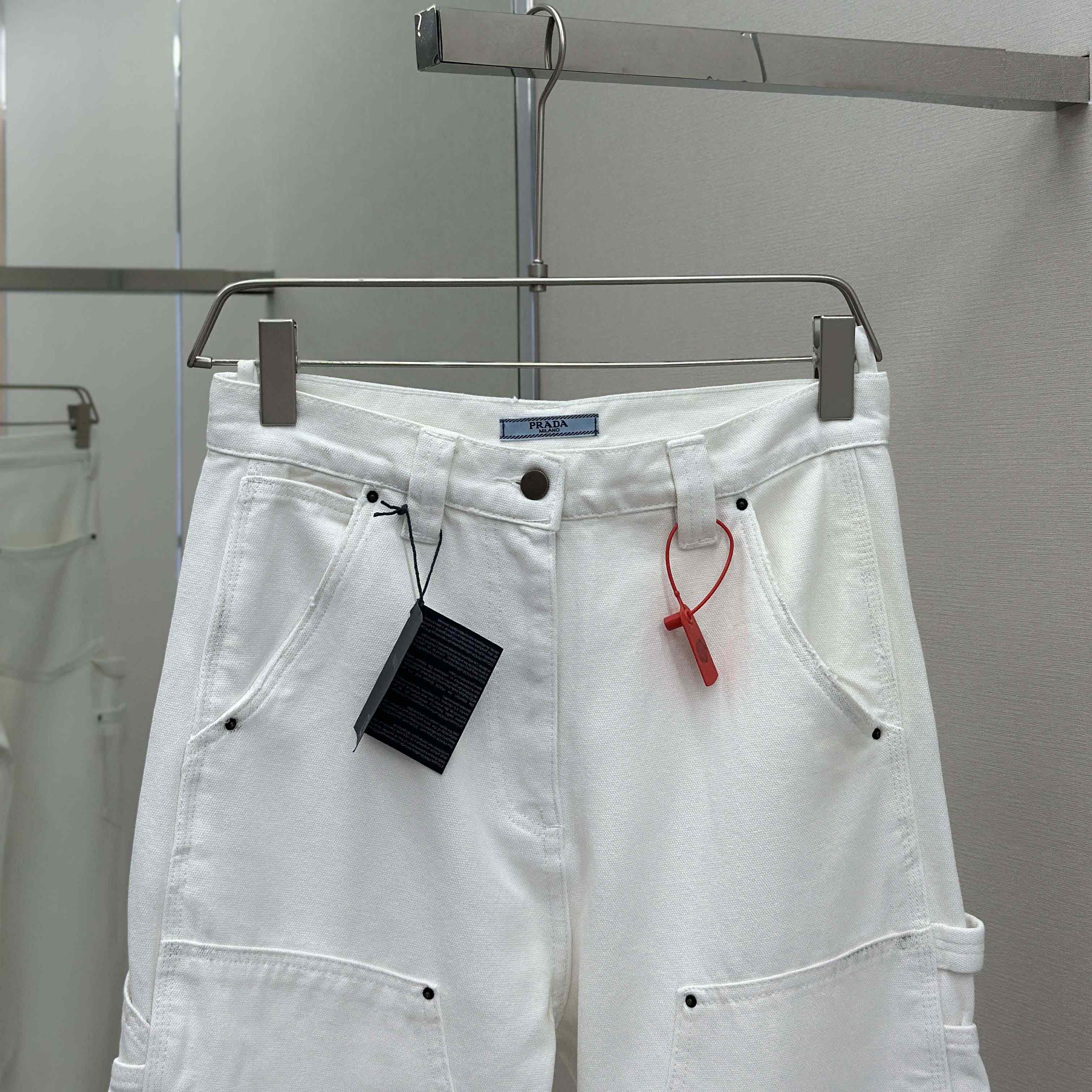 Prada White Old Canvas Pants - FashionPlug