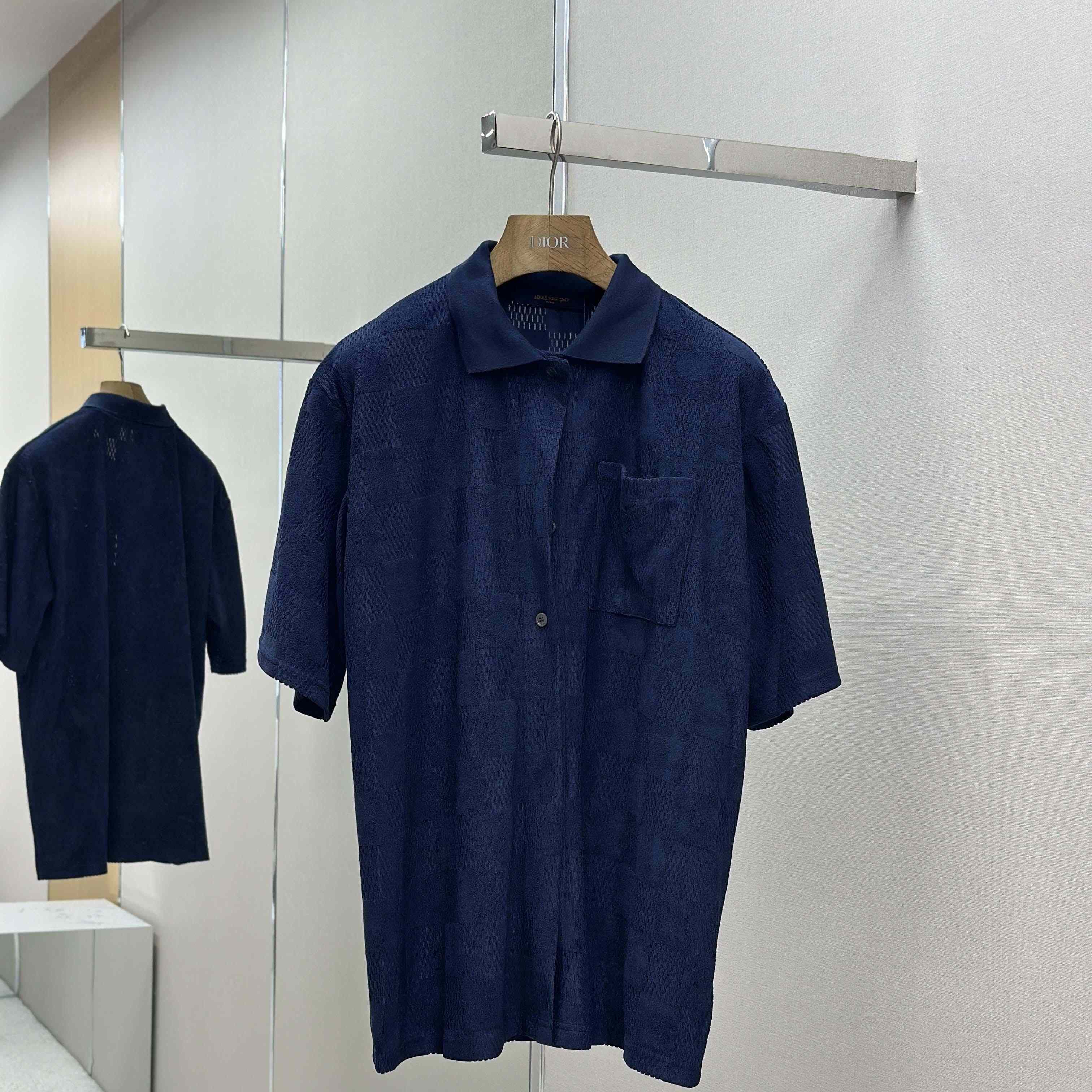 Louis Vuitton Damier French Terry Short-Sleeved Cotton-Blend Shirt   1AGK51 - FashionPlug