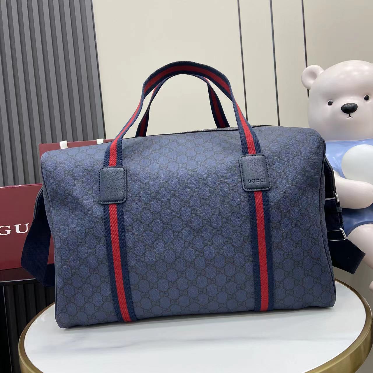Gucci Medium Duffle Bag With Web - FashionPlug