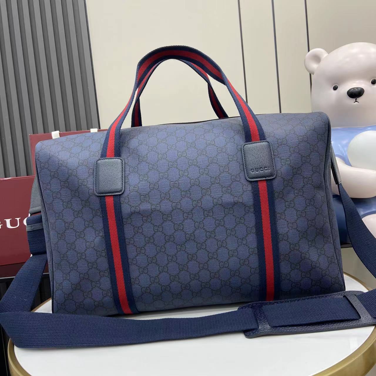 Gucci Medium Duffle Bag With Web - FashionPlug