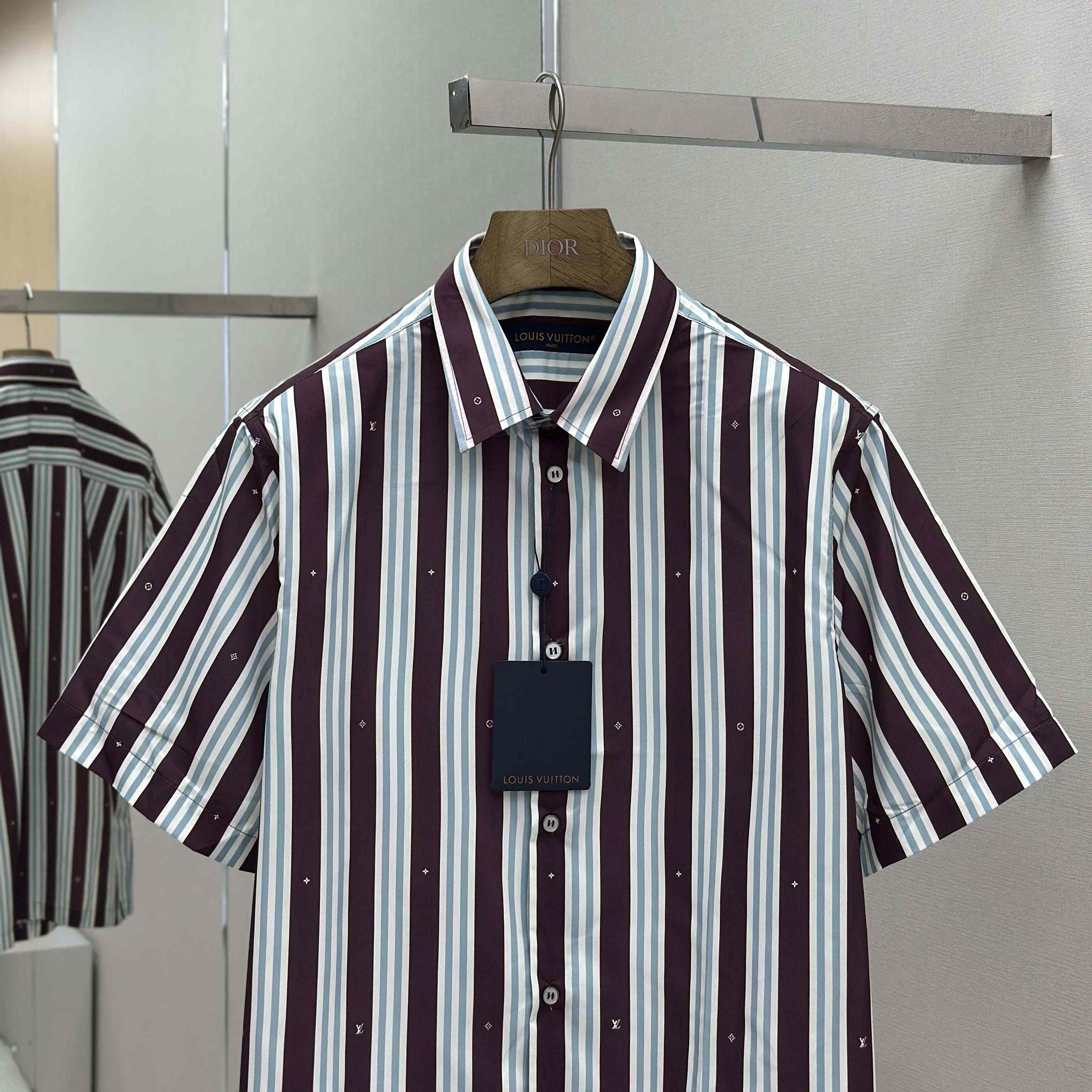 Louis Vuitton Striped Short-Sleeved Shirt   1AHVWE - FashionPlug