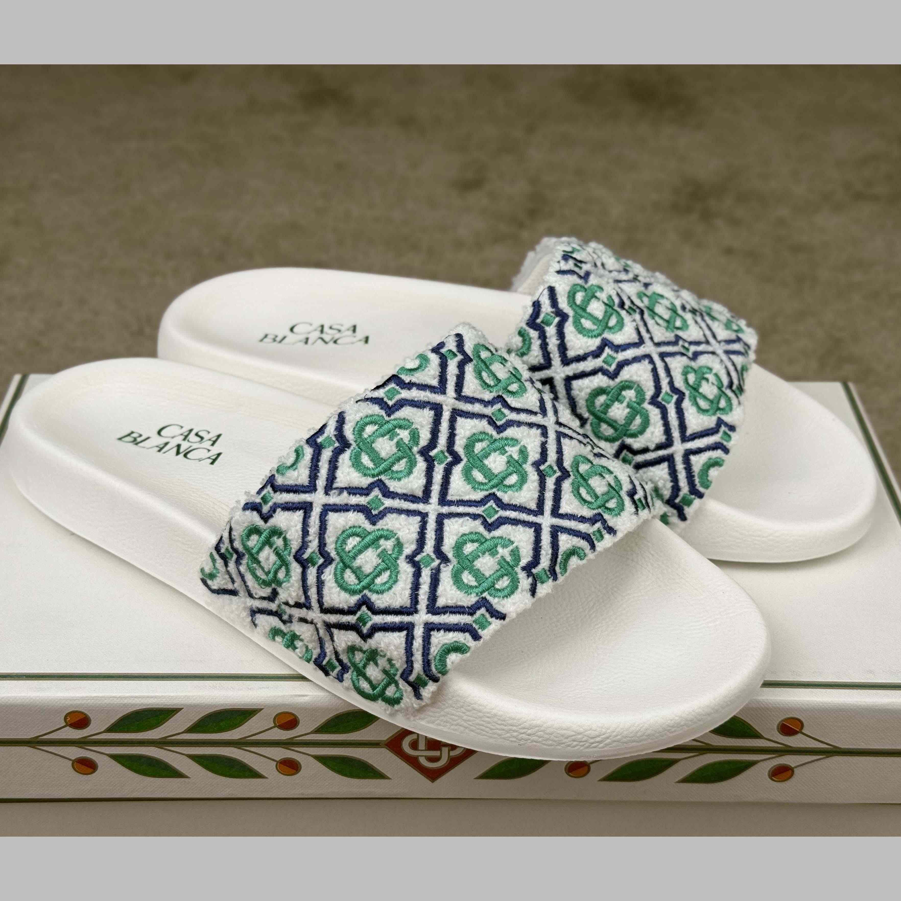 Casablanca Embroidered-monogram Slides - FashionPlug