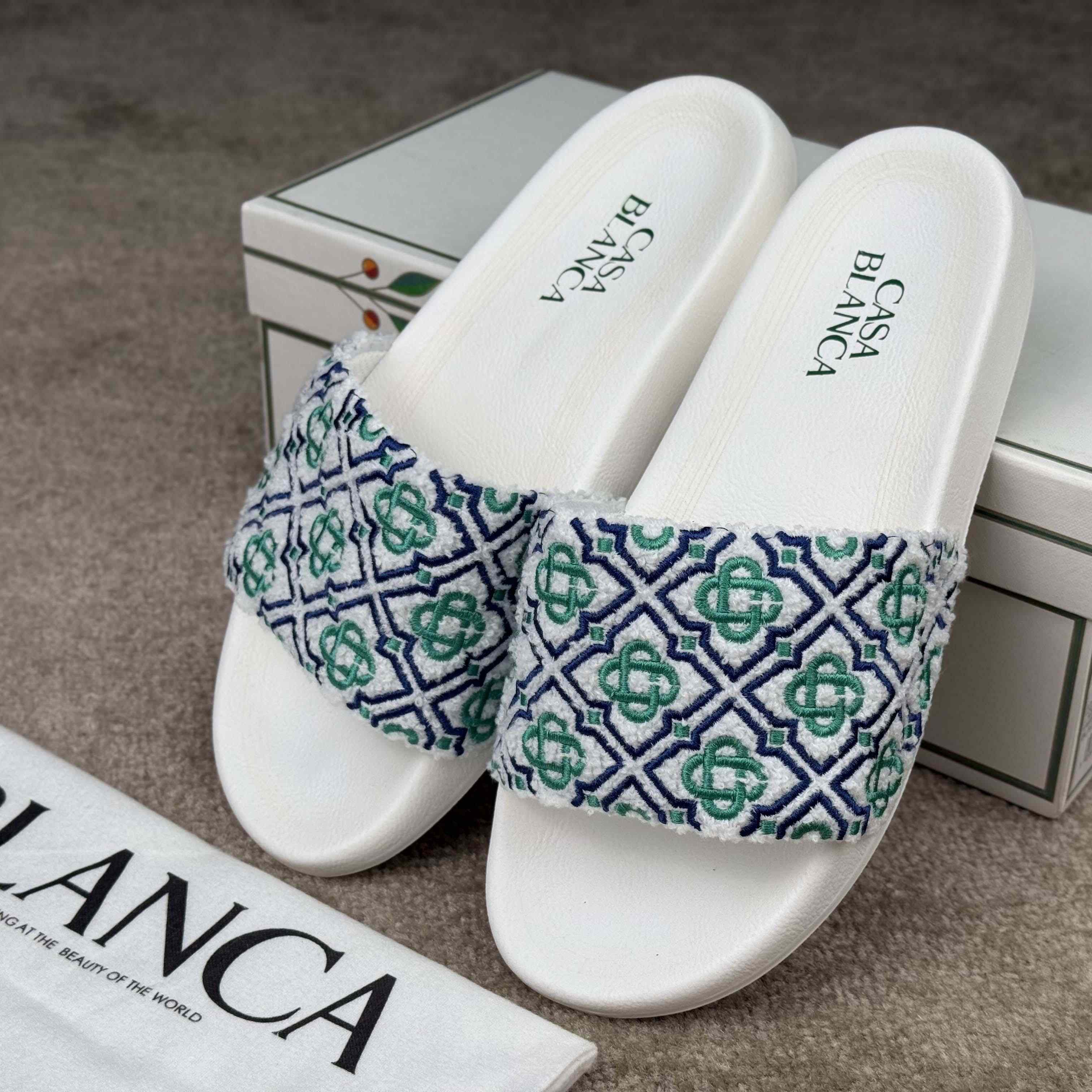 Casablanca Embroidered-monogram Slides - FashionPlug