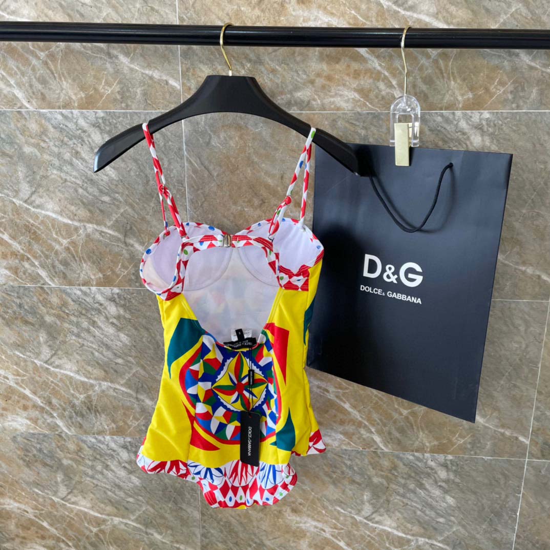 Dolce & Gabbana Carretto-print Balconette One-piece Swimsuit - FashionPlug
