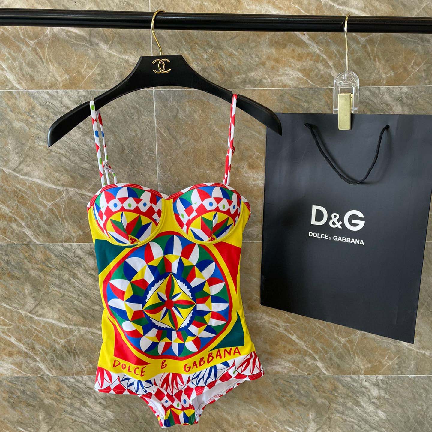 Dolce & Gabbana Carretto-print Balconette One-piece Swimsuit - FashionPlug