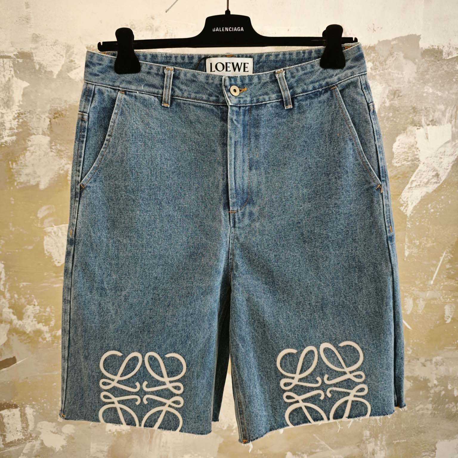 Loewe Anagram Shorts In Denim - FashionPlug