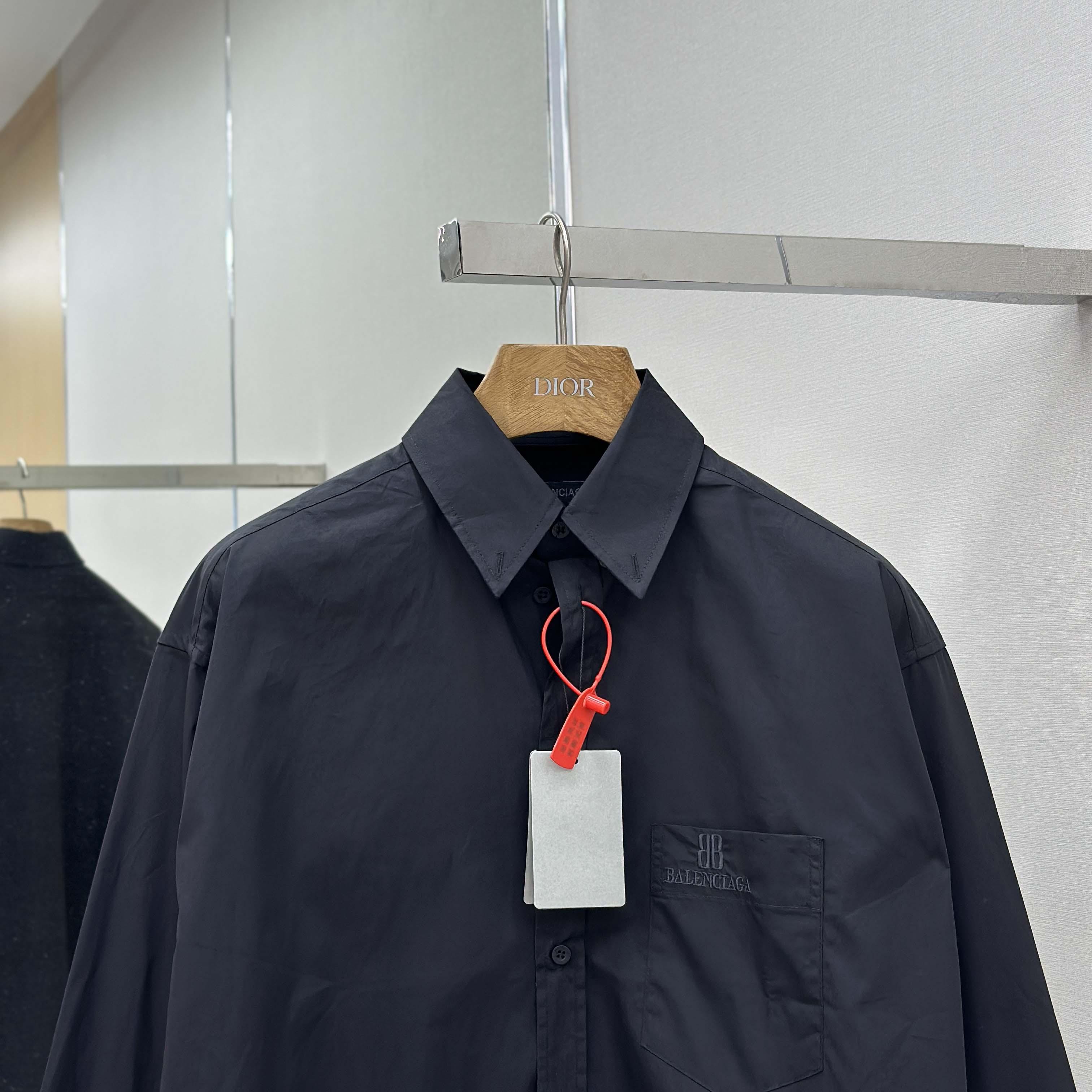 Balenciaga Large Fit Shirt In Black Cotton Poplin - FashionPlug
