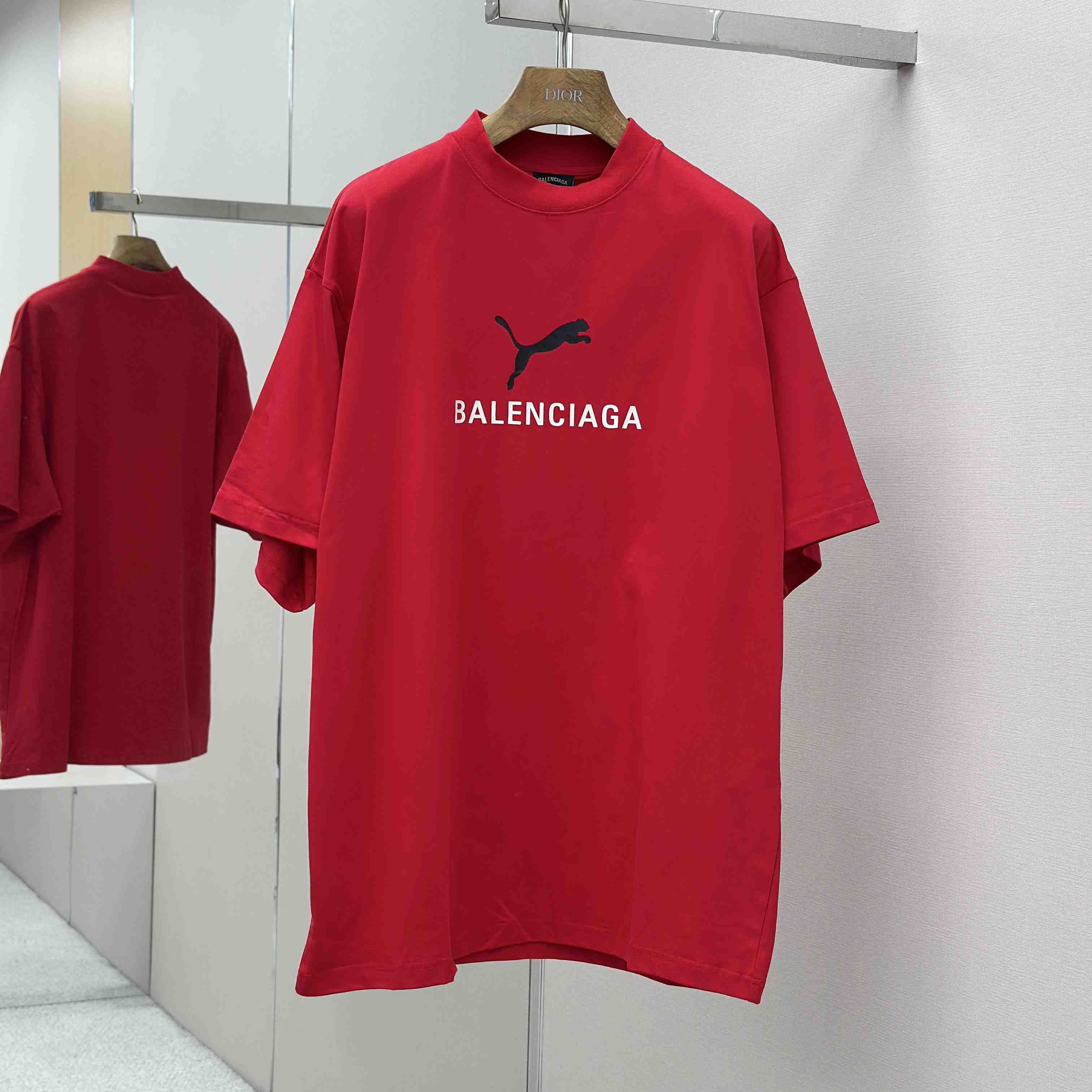 Balenciaga I PUMA Oversized T-Shirt in Red Dry Jersey - FashionPlug