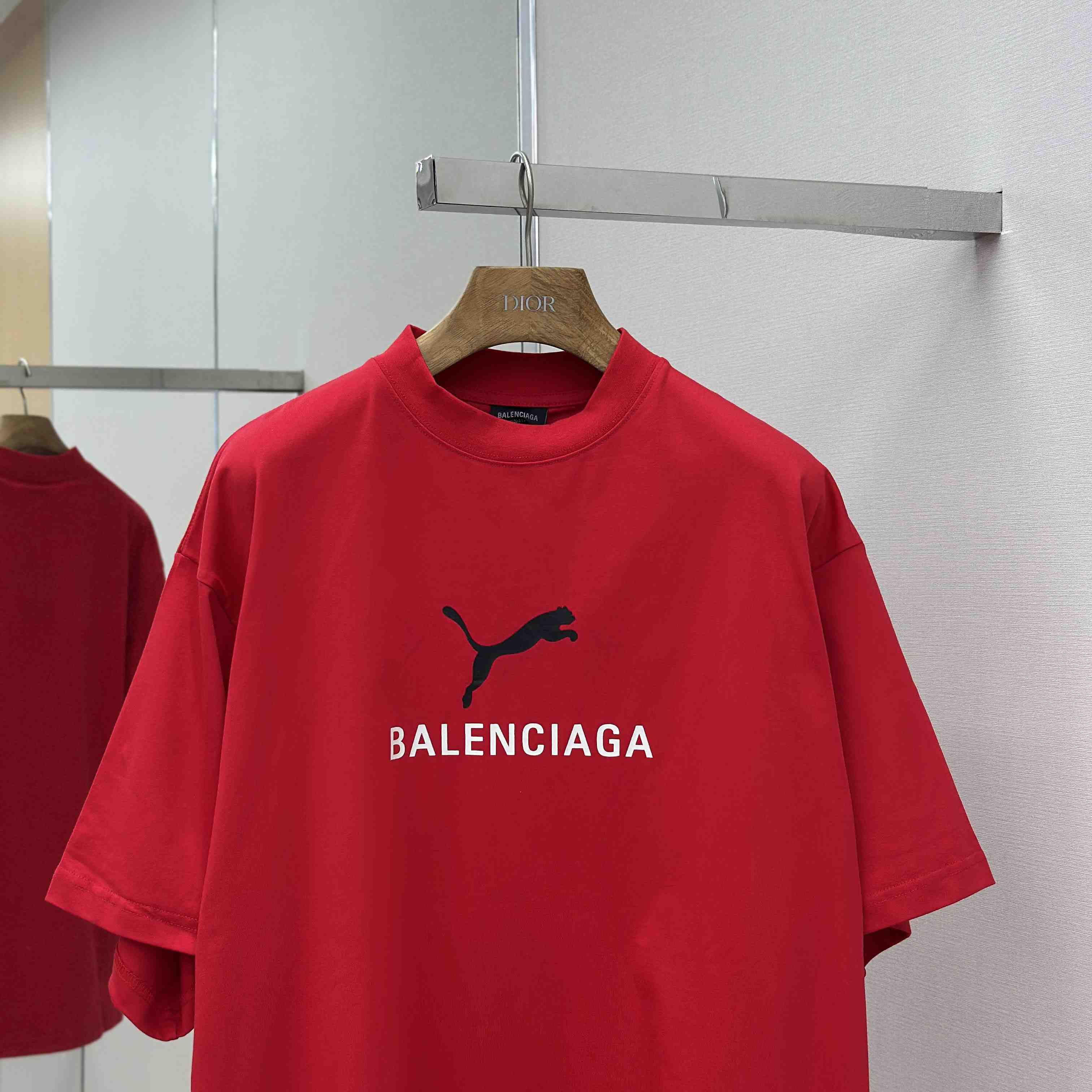 Balenciaga I PUMA Oversized T-Shirt in Red Dry Jersey - FashionPlug