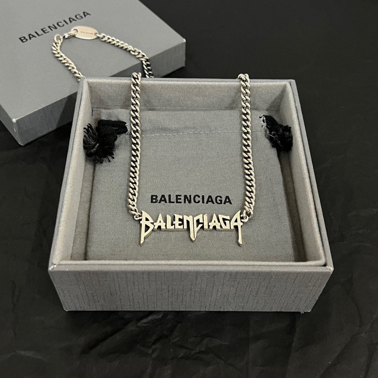 Balenciaga Typo Metal Necklace In Antique Silver Brass - FashionPlug