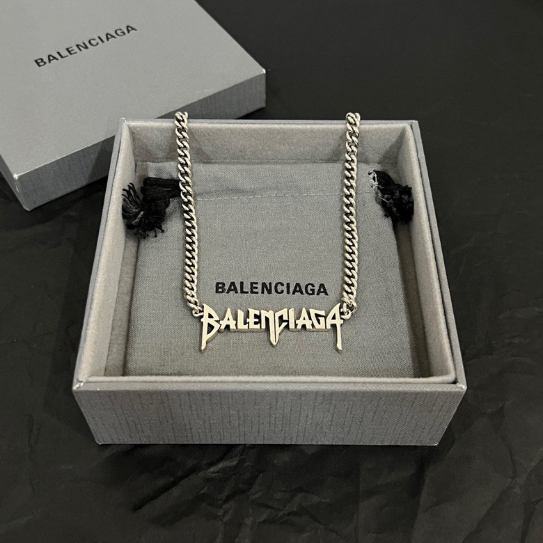 Balenciaga Typo Metal Necklace In Antique Silver Brass - FashionPlug