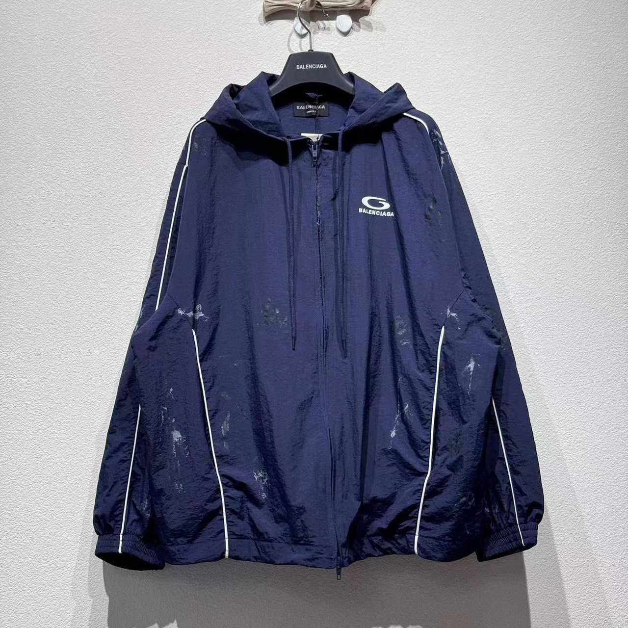 Balenciaga Painter Tracksuit Jacket In Navy Techno Poplin - FashionPlug