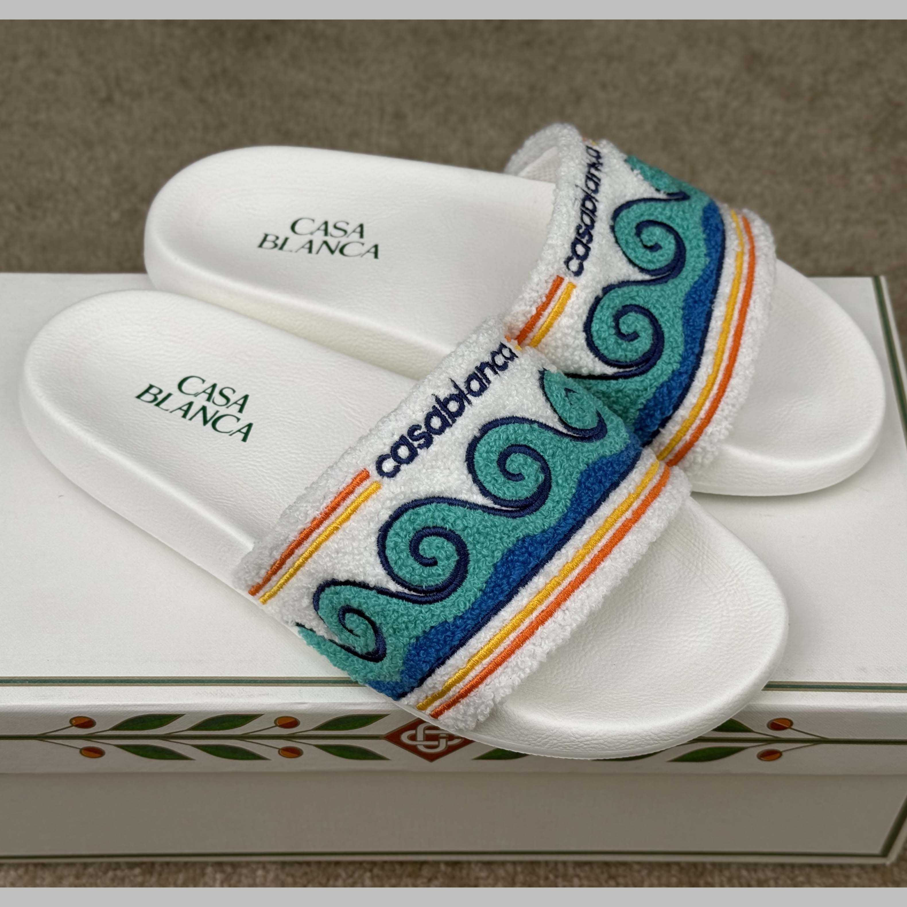 Casablanca Men's Embroidered Terry Slide Sandals - FashionPlug