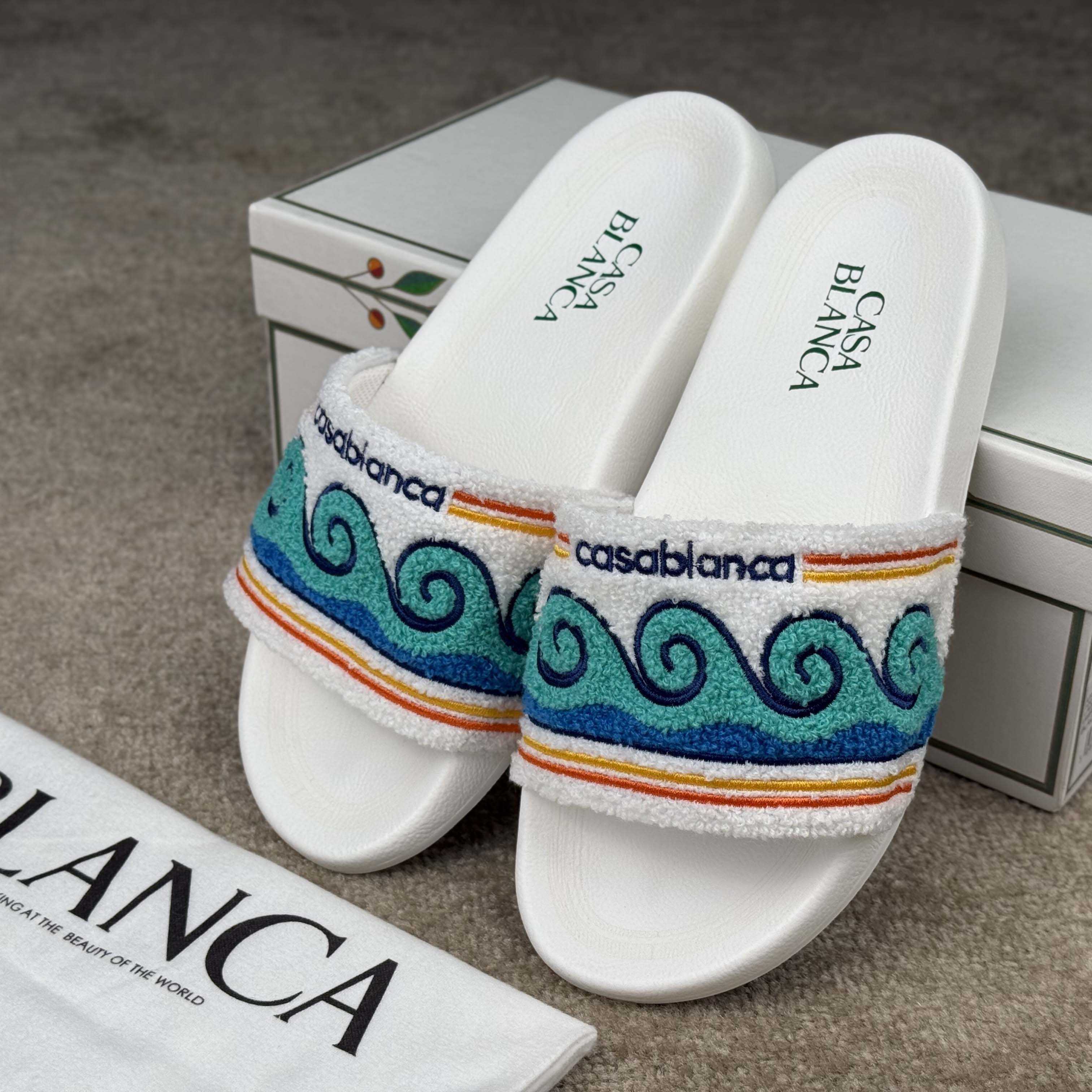 Casablanca Men's Embroidered Terry Slide Sandals - FashionPlug