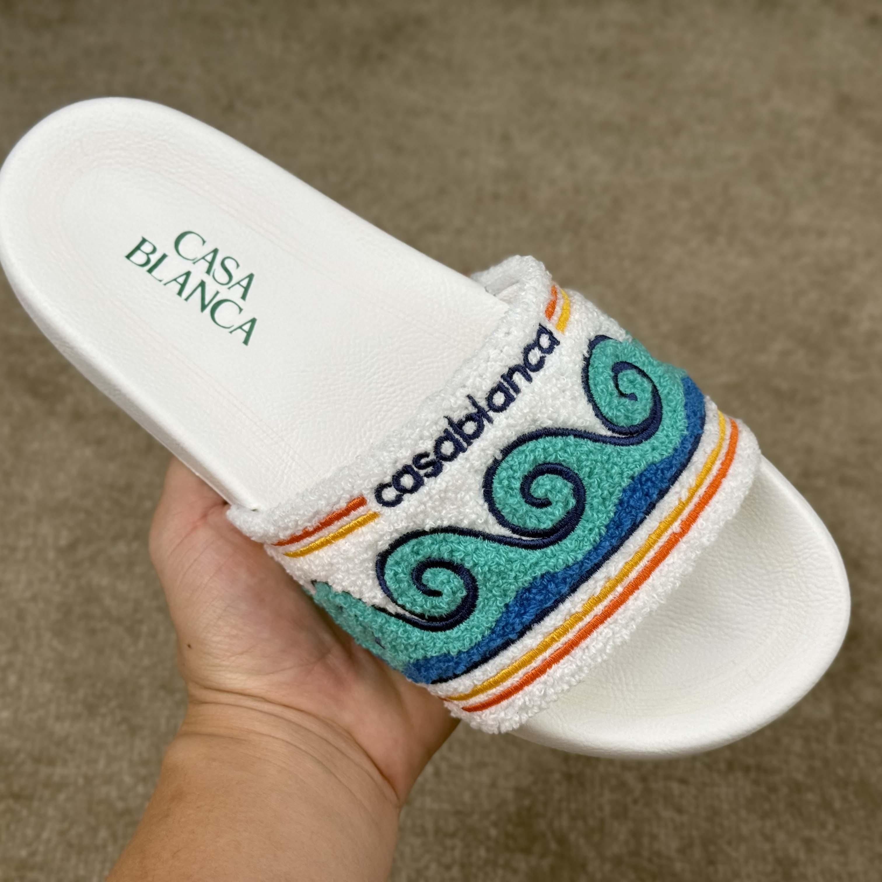 Casablanca Men's Embroidered Terry Slide Sandals - FashionPlug