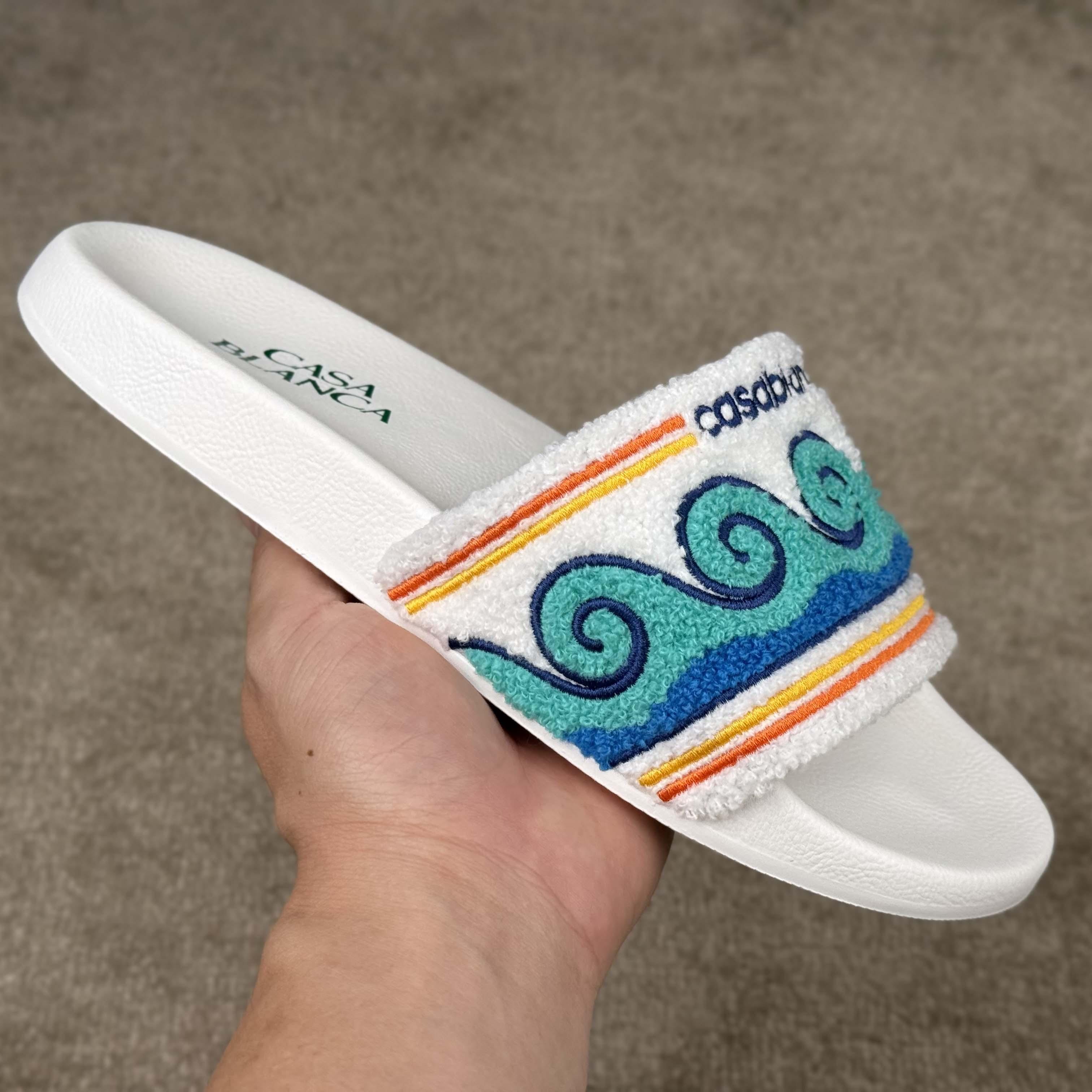 Casablanca Men's Embroidered Terry Slide Sandals - FashionPlug