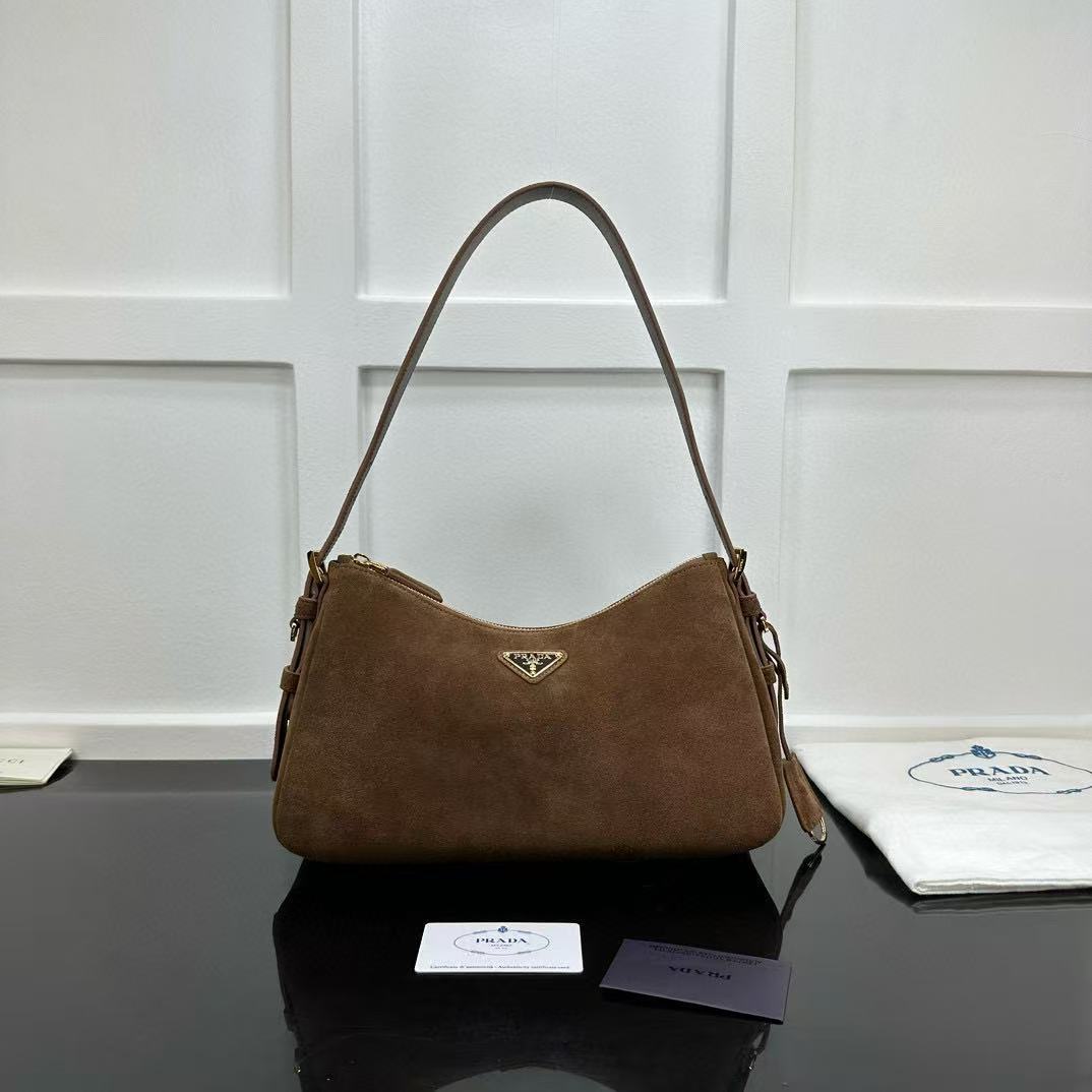 Prada Aimée Medium Suede Shoulder Bag - FashionPlug