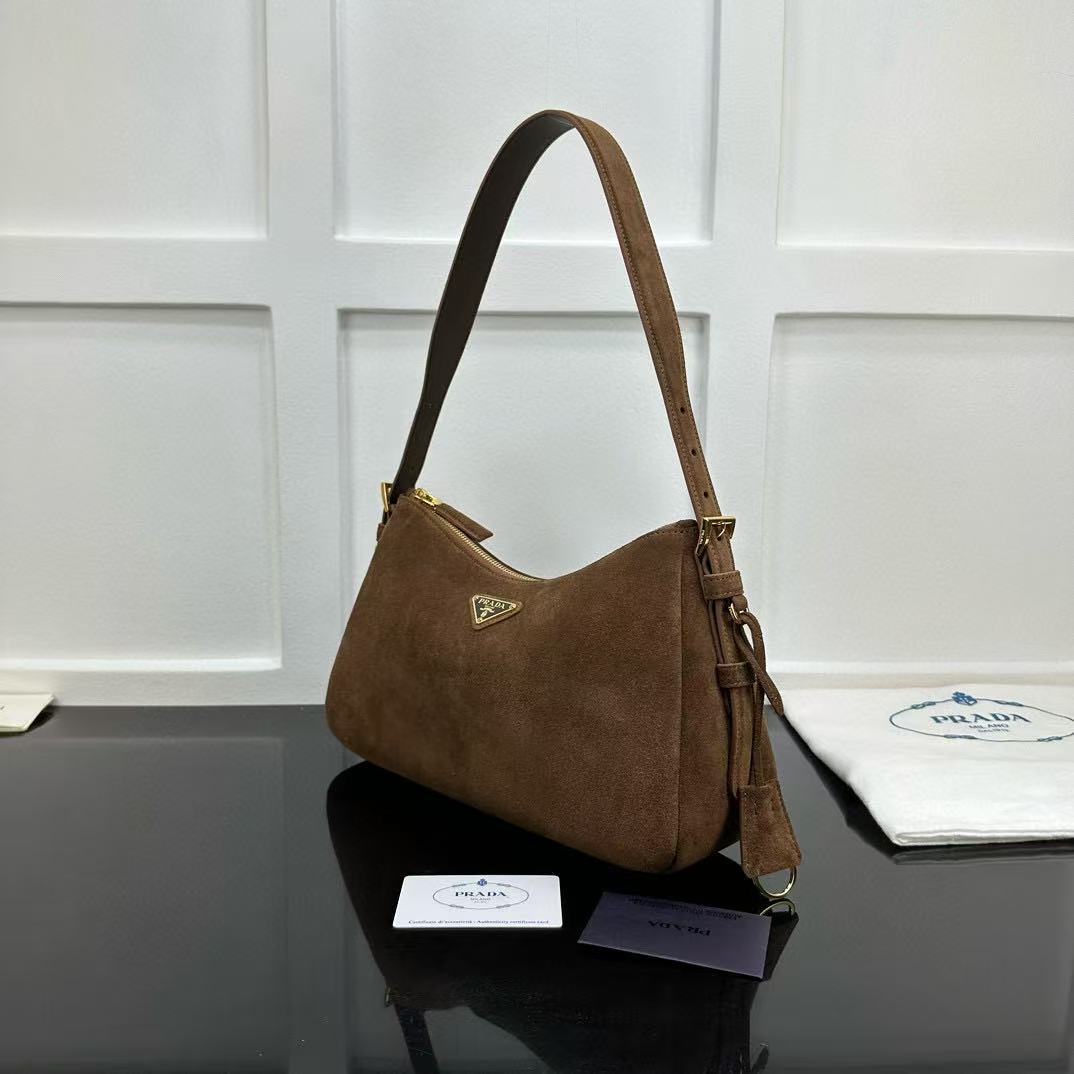 Prada Aimée Medium Suede Shoulder Bag - FashionPlug